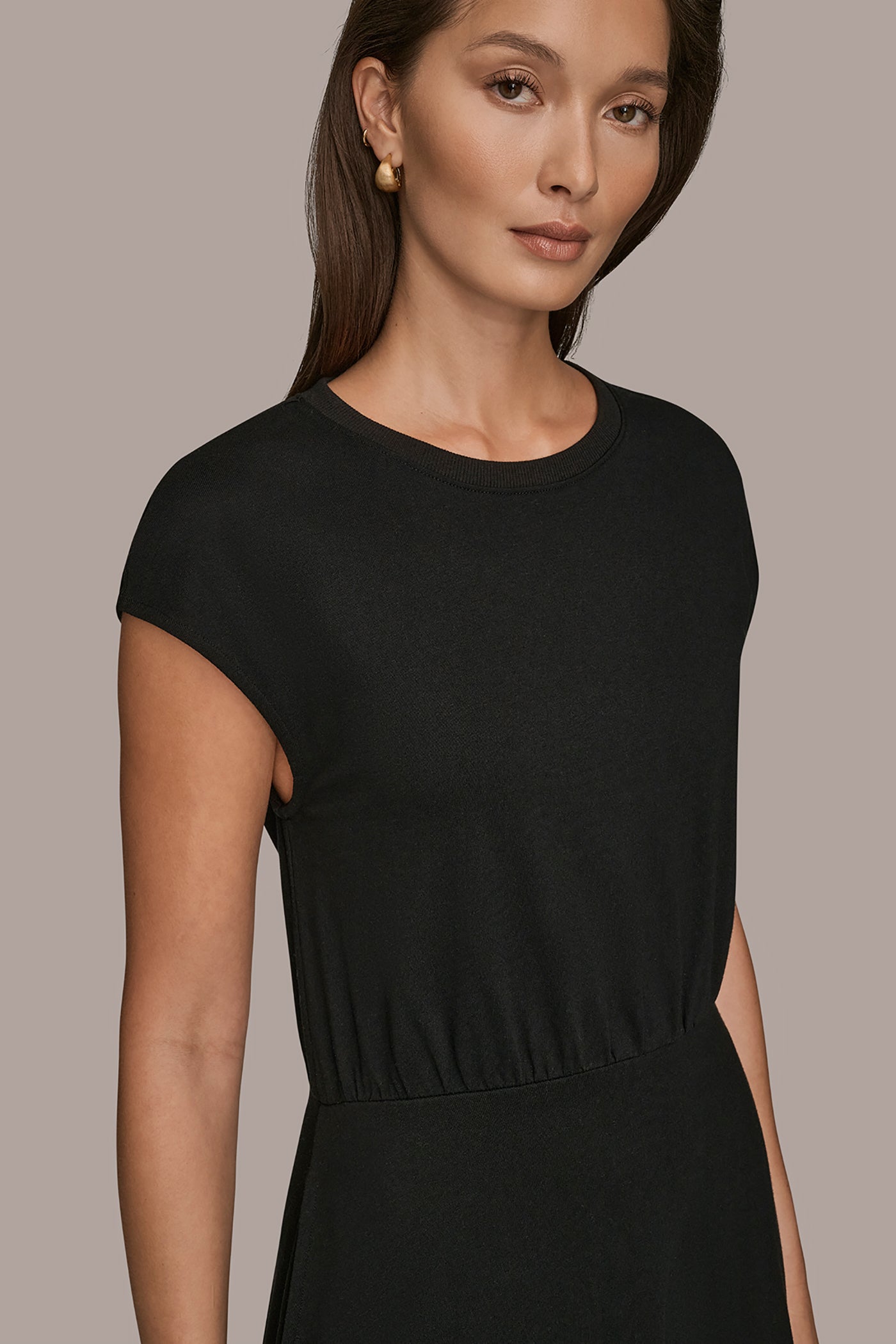 Donna Karan Women's Cap Sleeve Midi A-Line Dress in Black Donna Karan Women's Cap Sleeve Midi A-Line Dress in Black