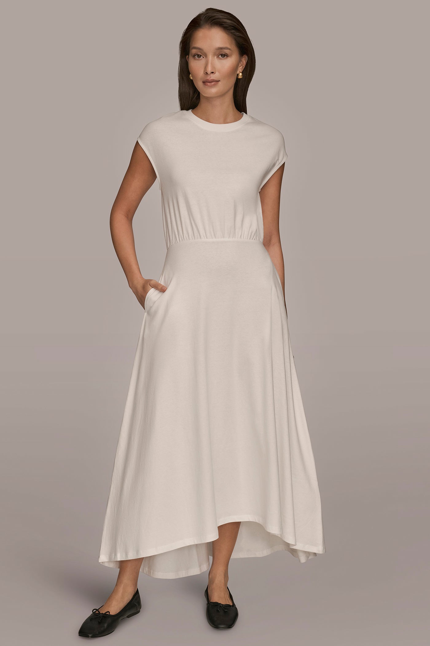 CAP SLEEVE CREW NECK DRESS | View 1 | Dresses & Jumpsuits