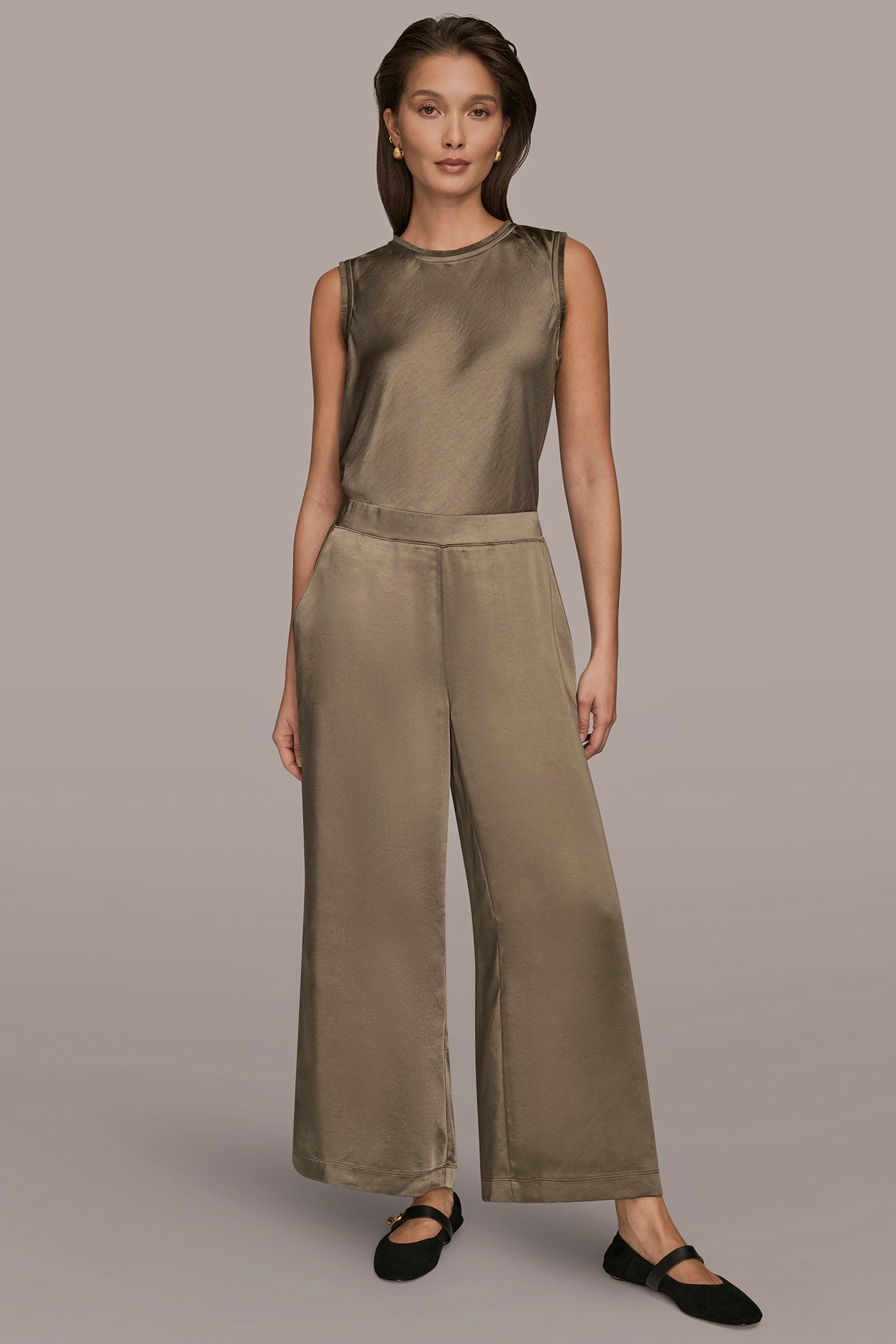 SATIN MID-RISE WIDE-LEG ANKLE PANT VIEW 5 | Donna Karan Weekend Bottoms