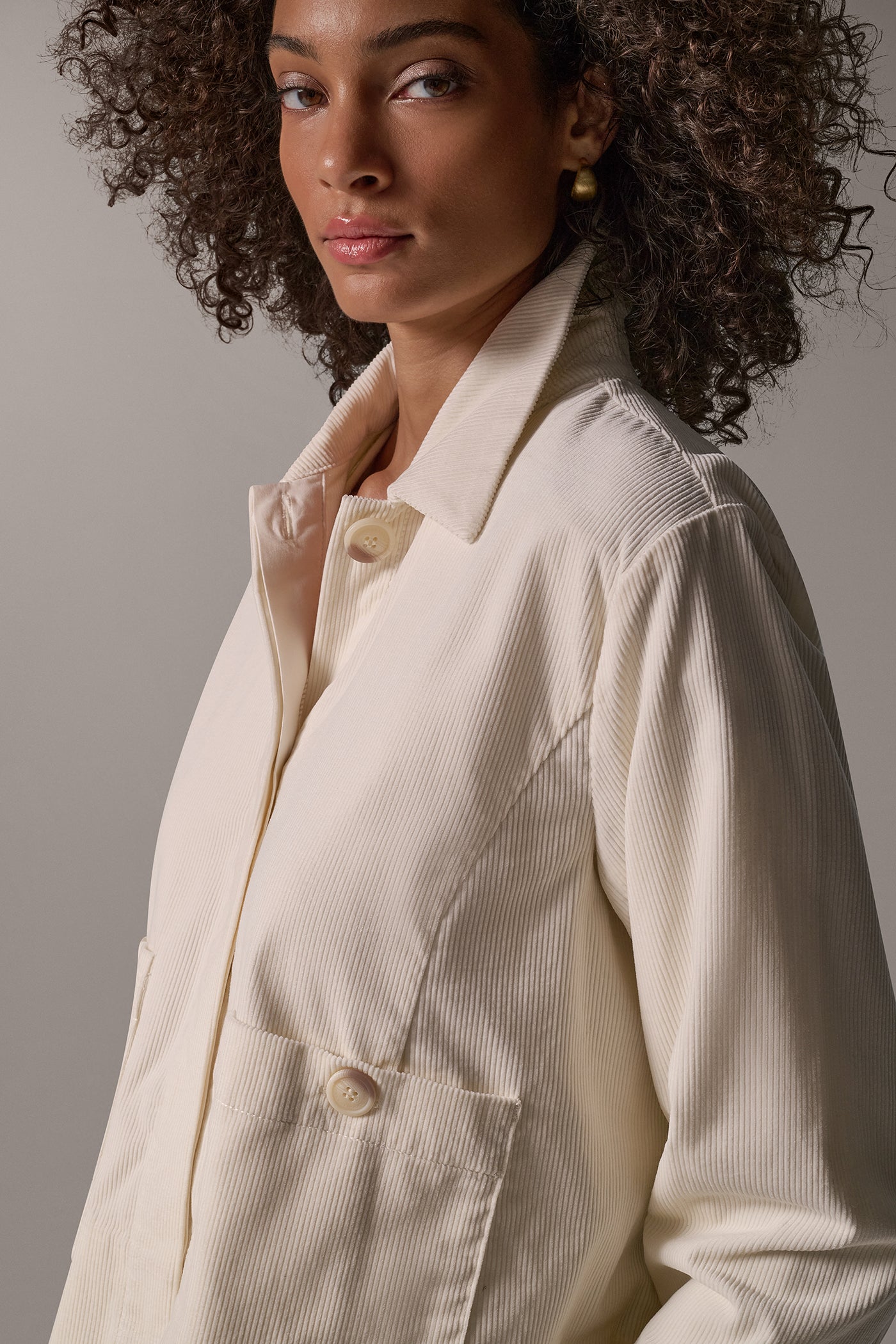 CORDUROY BELL SLEEVE TRAPEZE JACKET VIEW 2