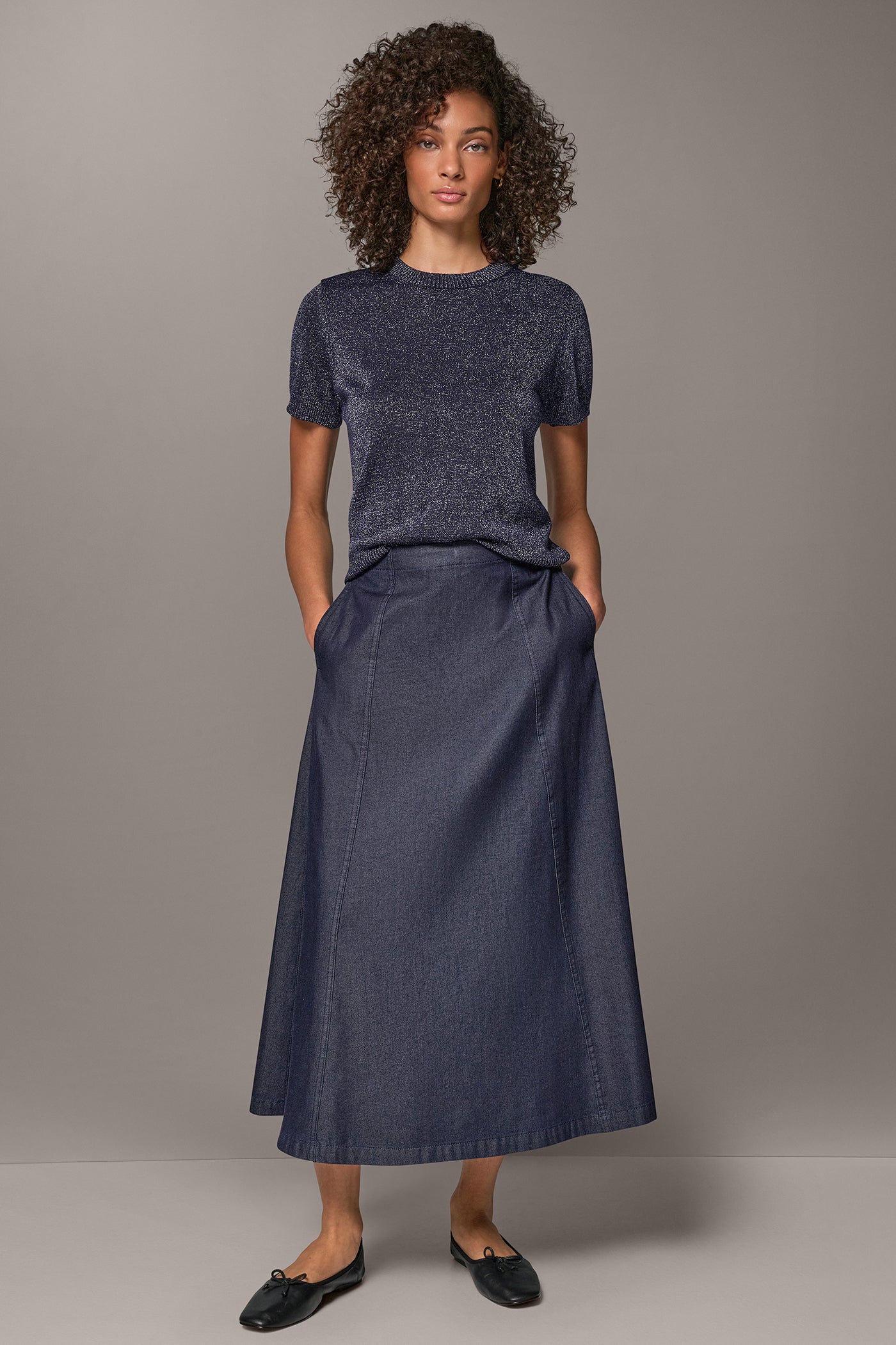 CONTOUR SEAM PLEATED MIDI SKIRT VIEW 7