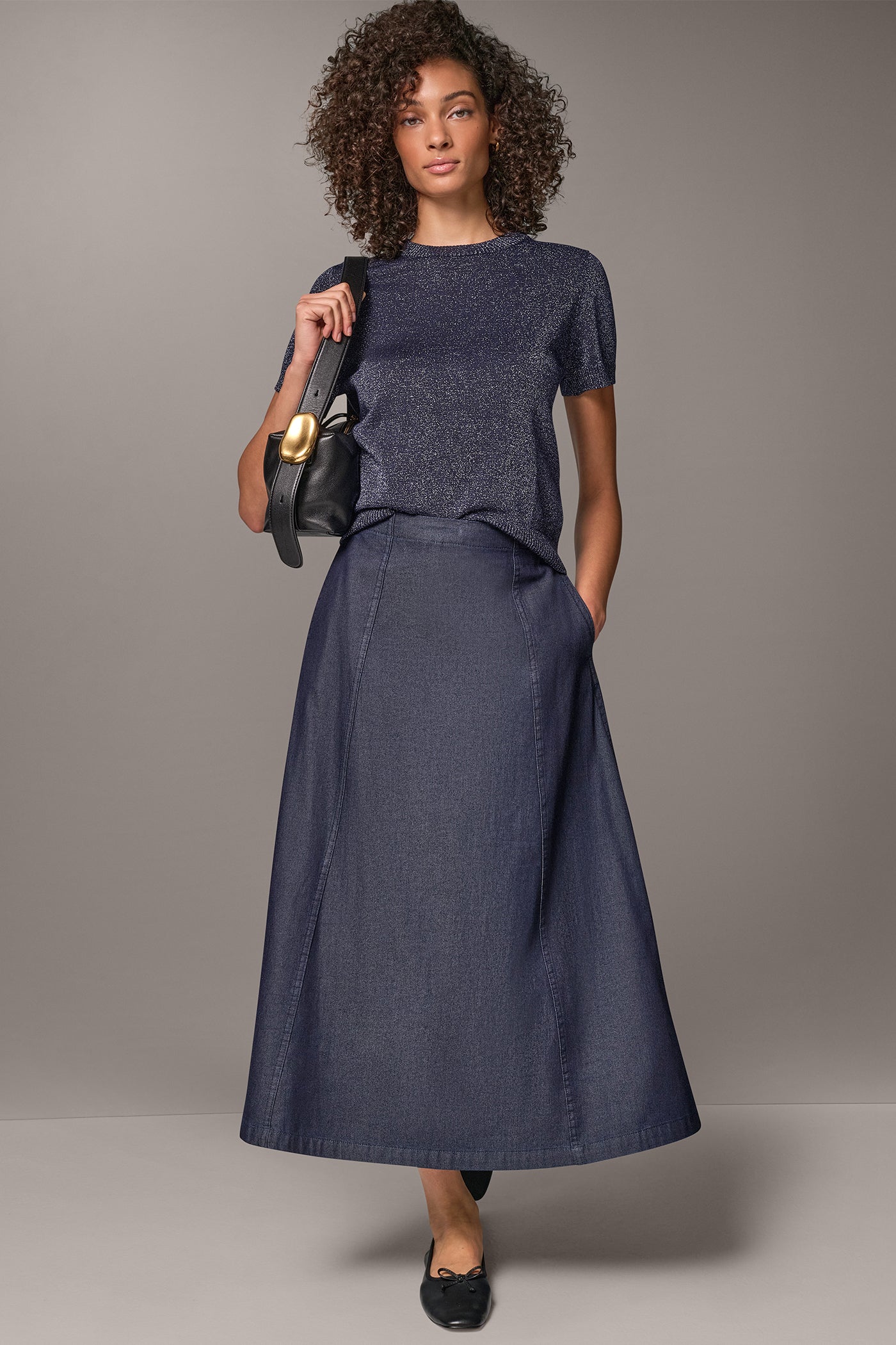 CONTOUR SEAM PLEATED MIDI SKIRT VIEW 8