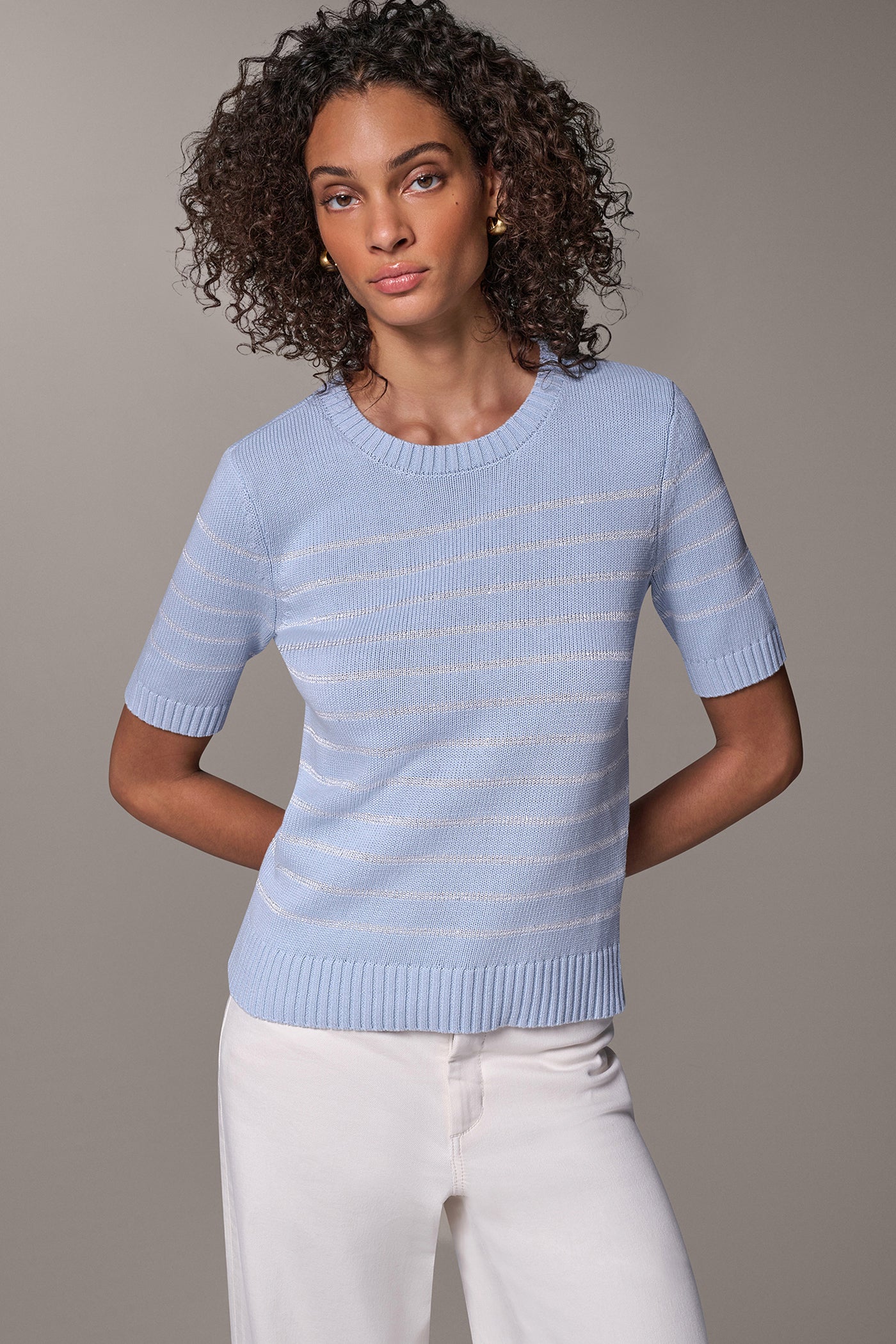 COTTON-BLEND SEQUIN STRIPE SWEATER VIEW 1
