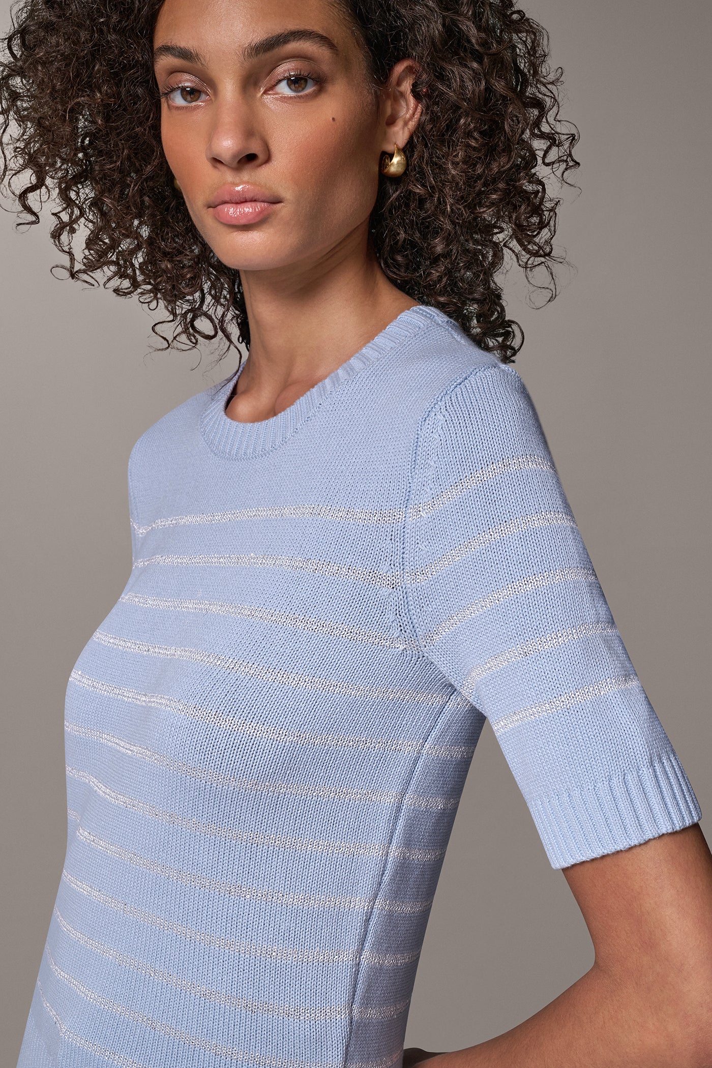 COTTON-BLEND SEQUIN STRIPE SWEATER VIEW 2