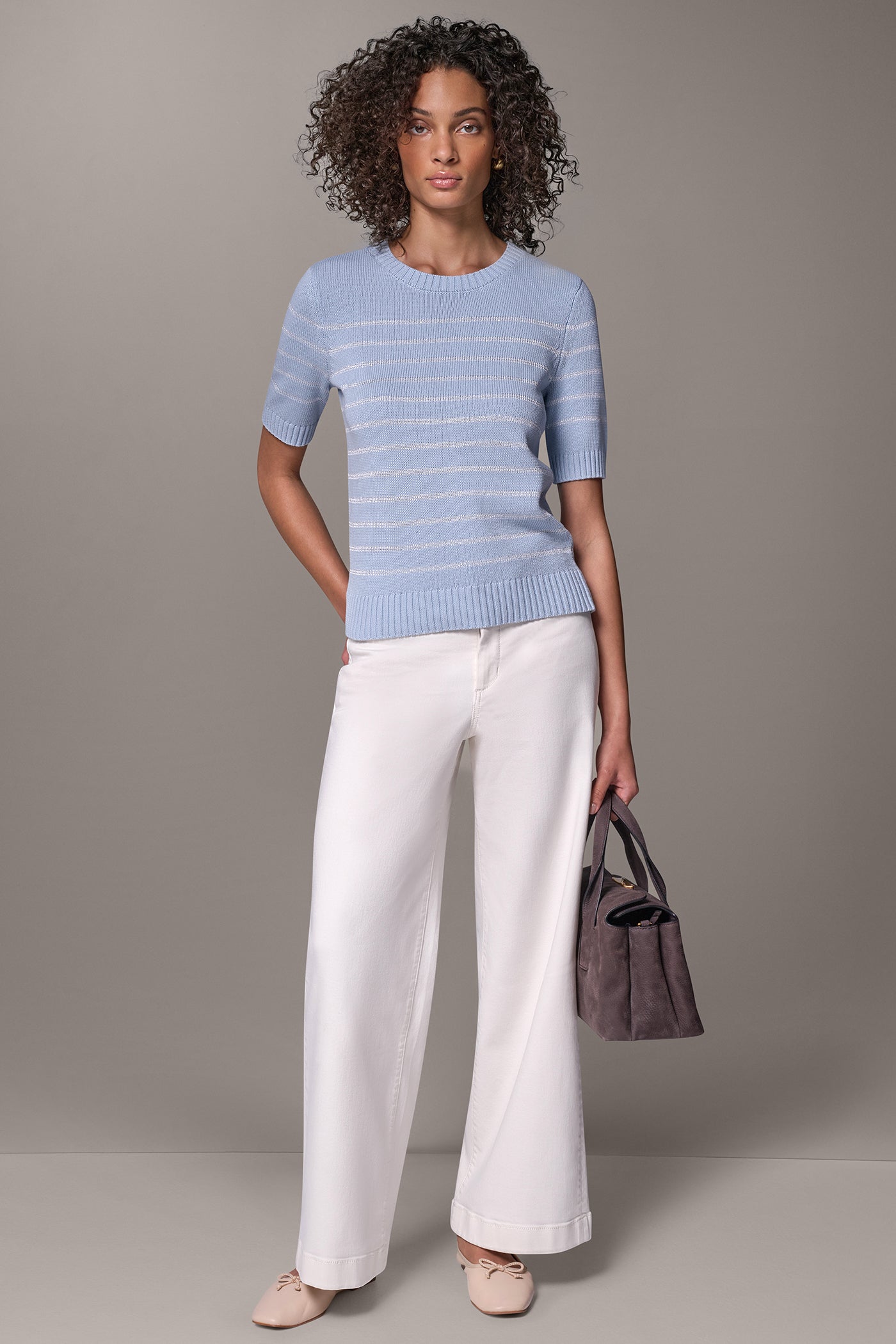 COTTON-BLEND SEQUIN STRIPE SWEATER VIEW 6