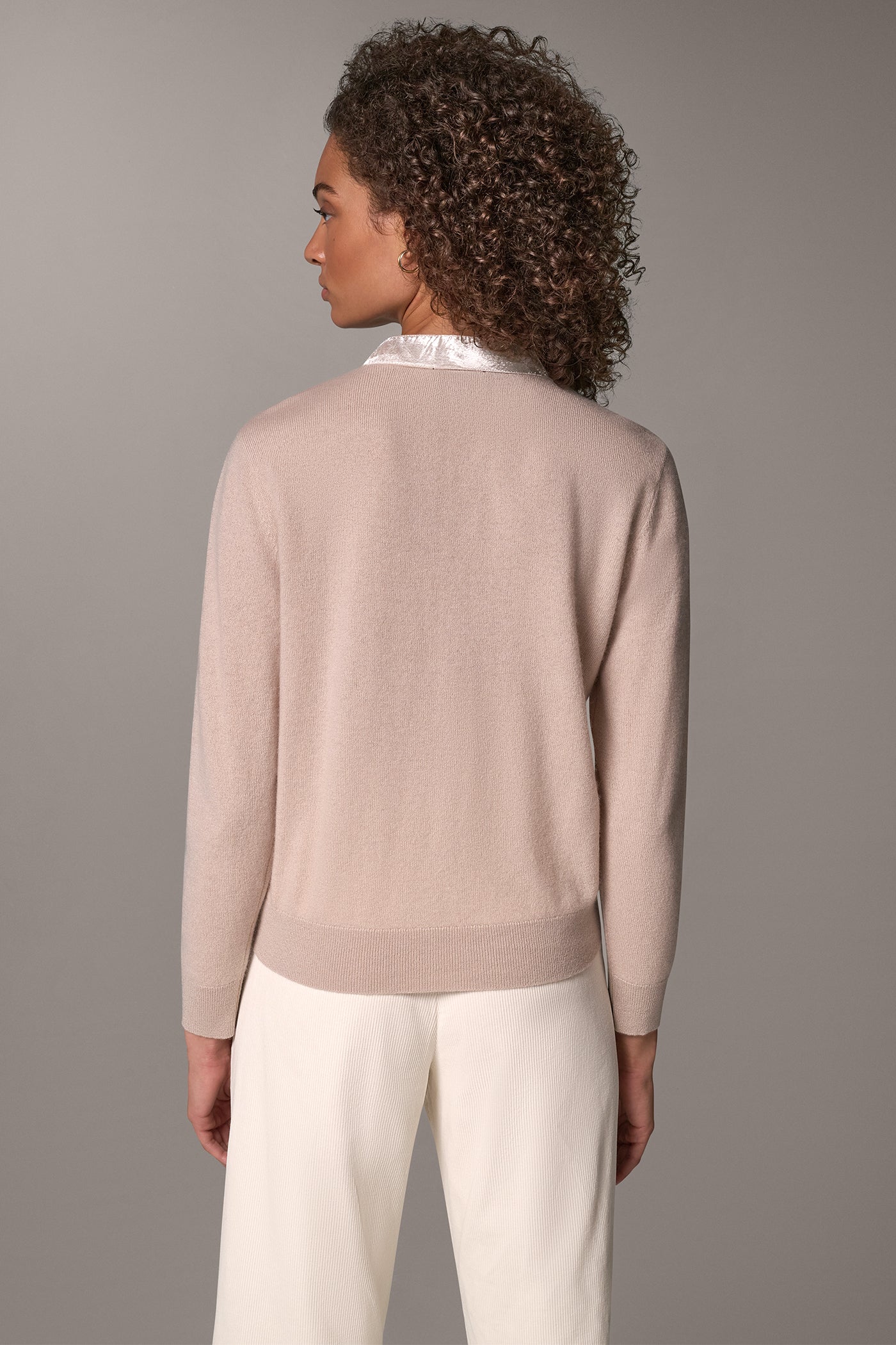 VELVET TRIM WOOL AND CASHMERE CARDIGAN (alternate view)