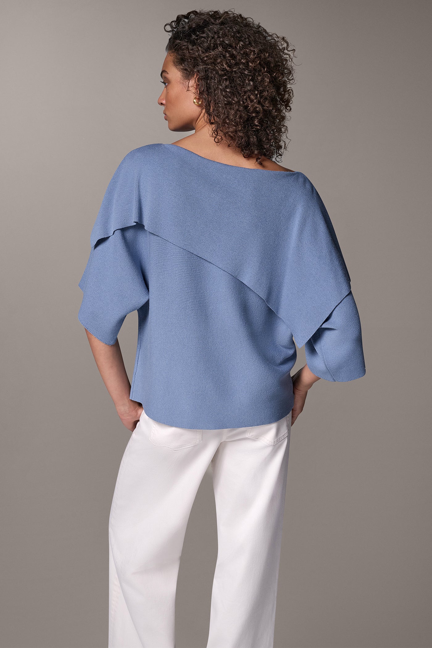 ASYMMETRIC DRAPE BRACELET-SLEEVE SWEATER VIEW 3