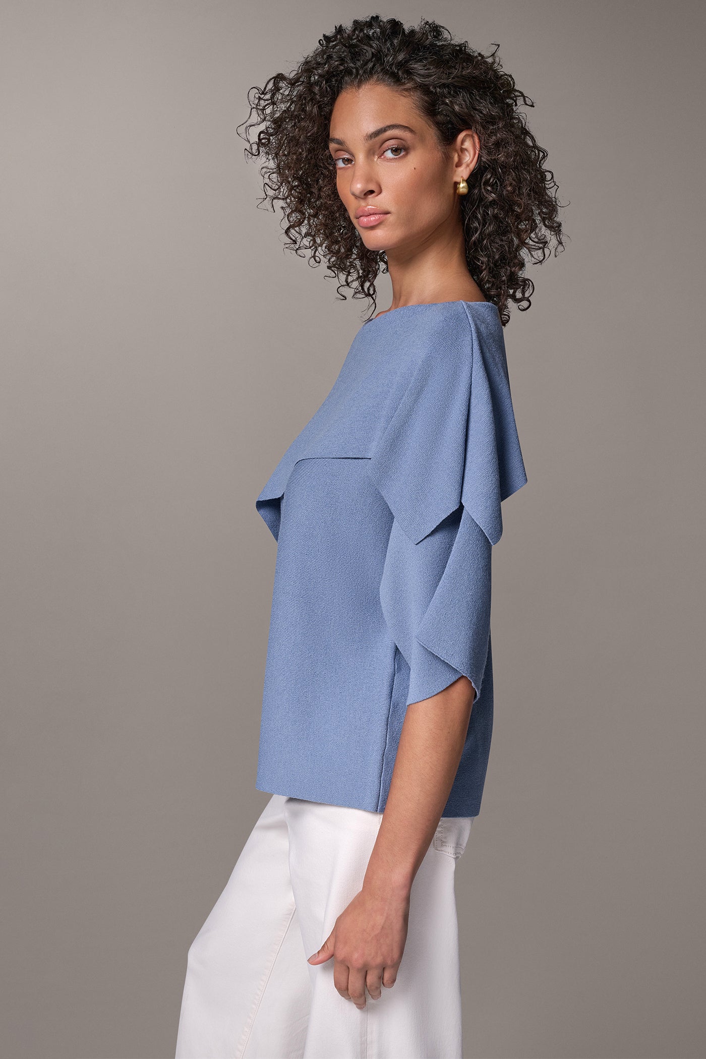 ASYMMETRIC DRAPE BRACELET-SLEEVE SWEATER VIEW 4