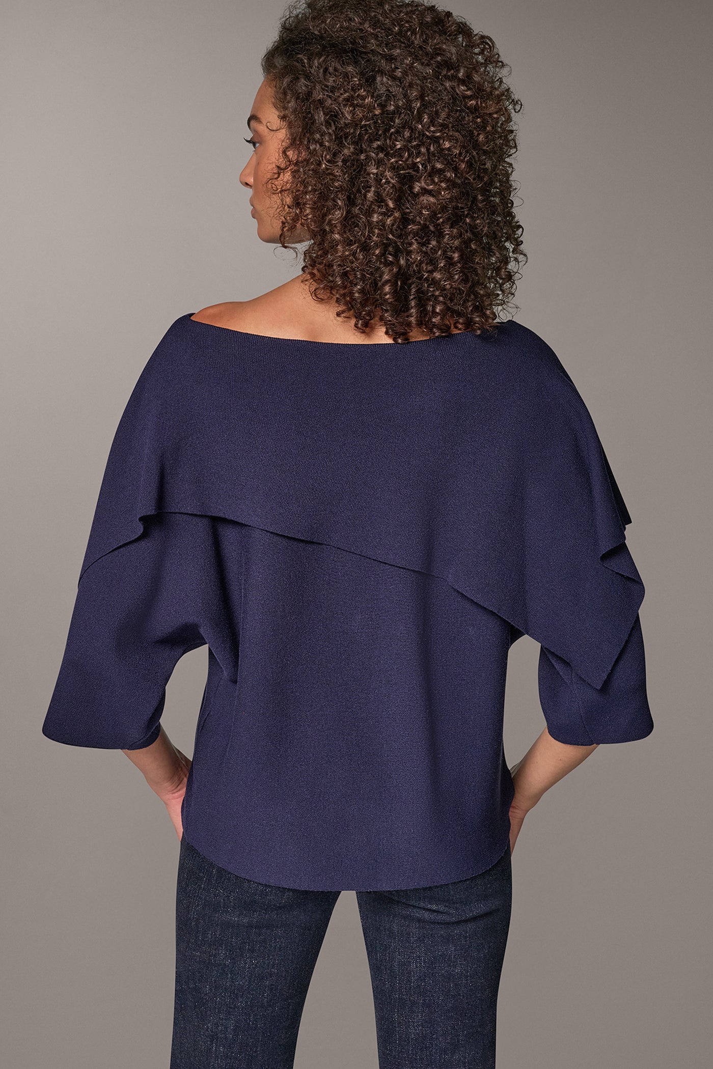 ASYMMETRIC DRAPE BRACELET-SLEEVE SWEATER VIEW 3
