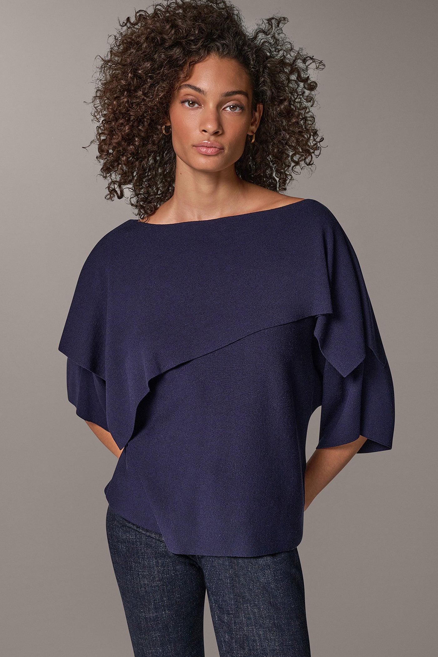 ASYMMETRIC DRAPE BRACELET-SLEEVE SWEATER VIEW 1