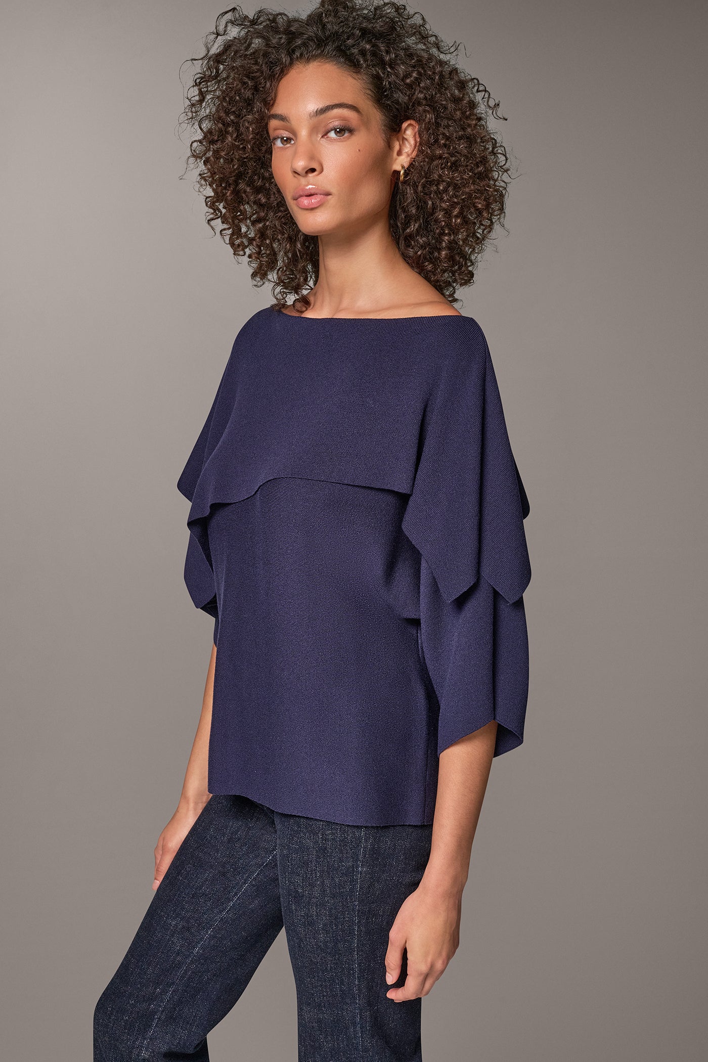 ASYMMETRIC DRAPE BRACELET-SLEEVE SWEATER VIEW 2
