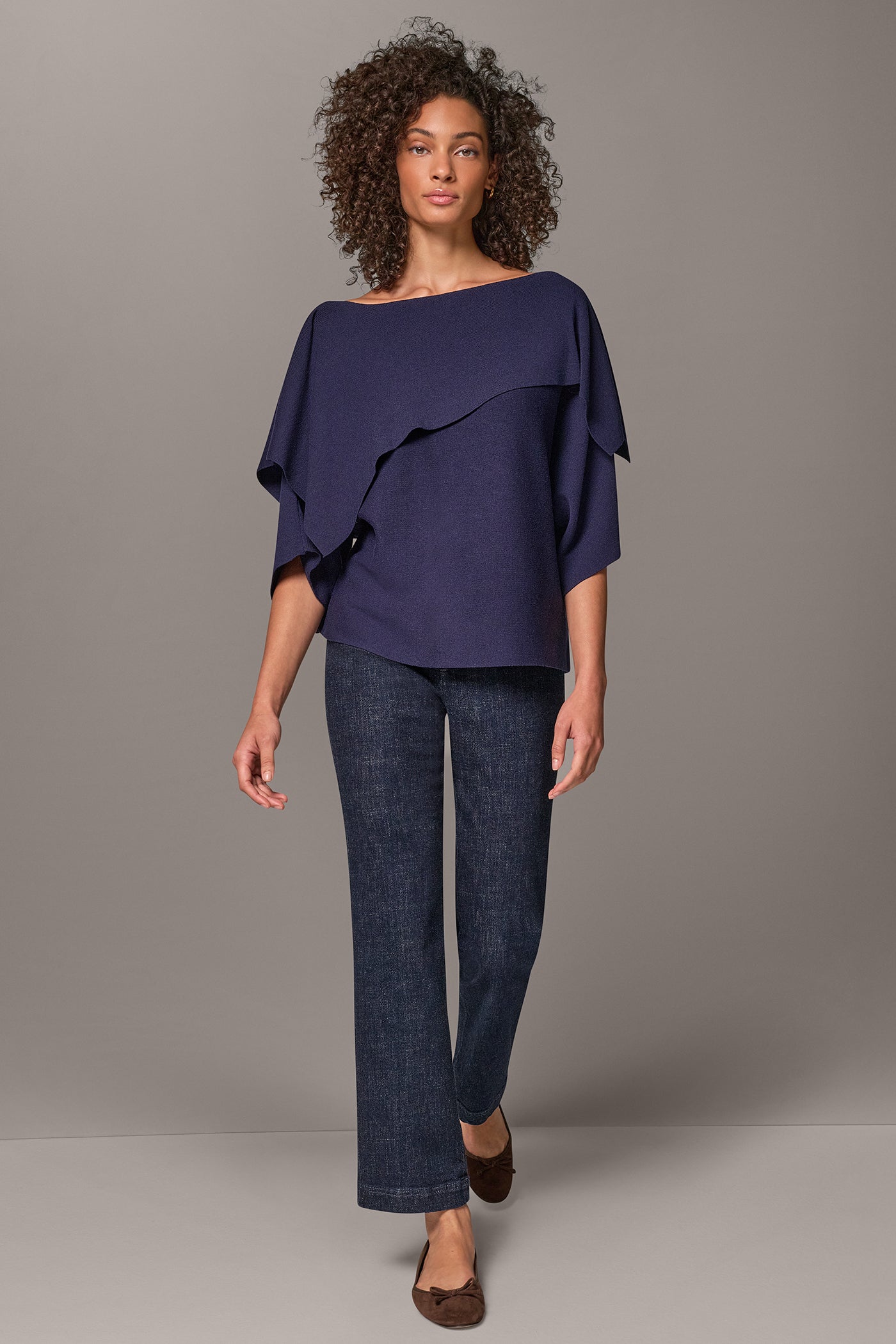 ASYMMETRIC DRAPE BRACELET-SLEEVE SWEATER VIEW 7