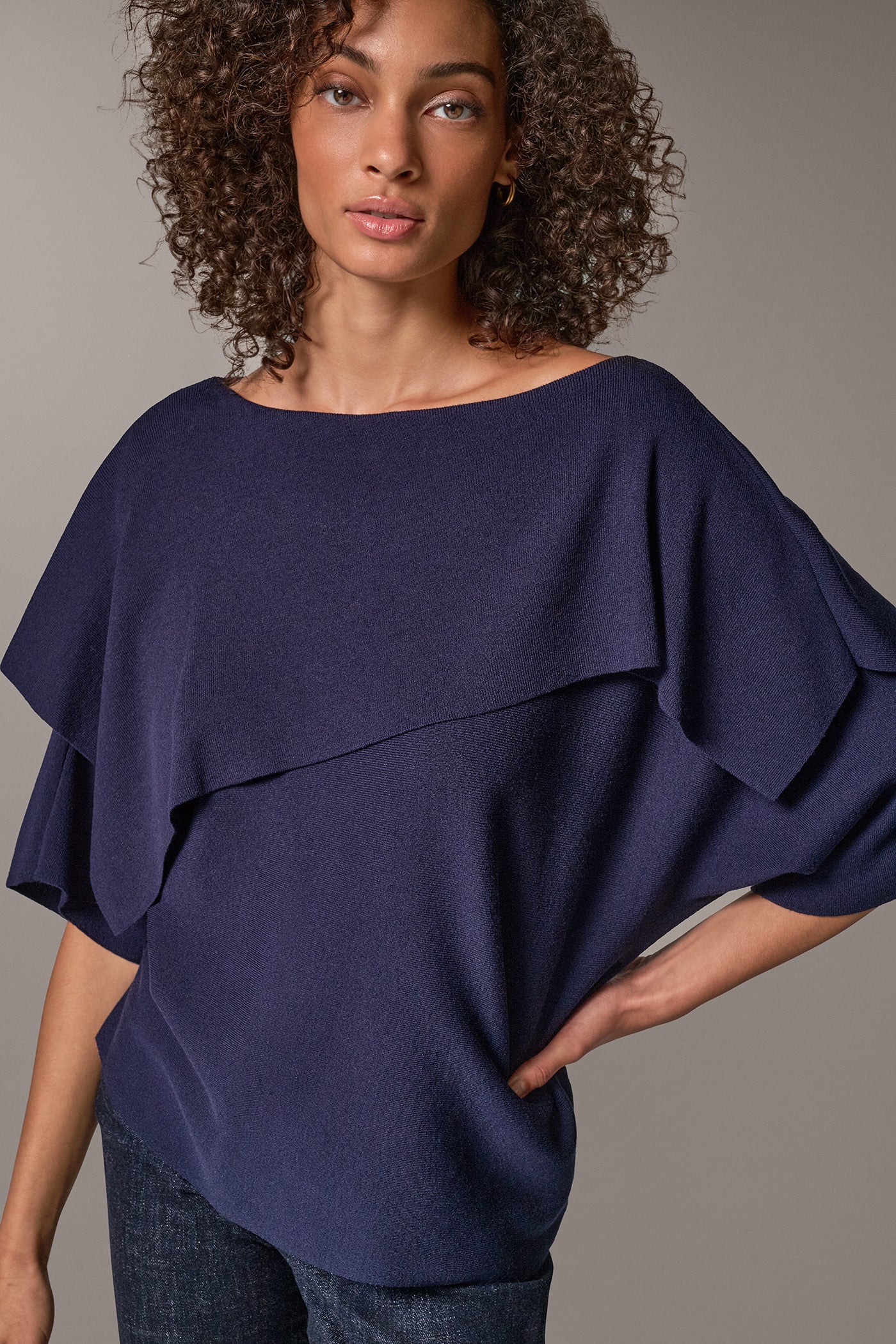 ASYMMETRIC DRAPE BRACELET-SLEEVE SWEATER VIEW 4