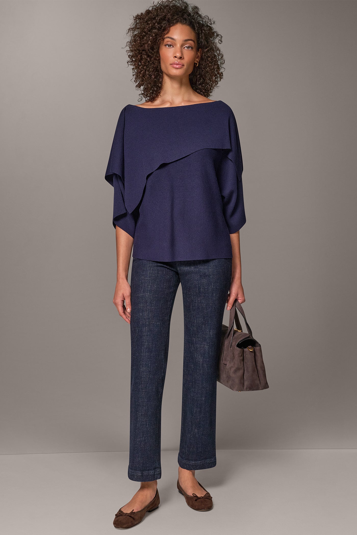 ASYMMETRIC DRAPE BRACELET-SLEEVE SWEATER VIEW 6