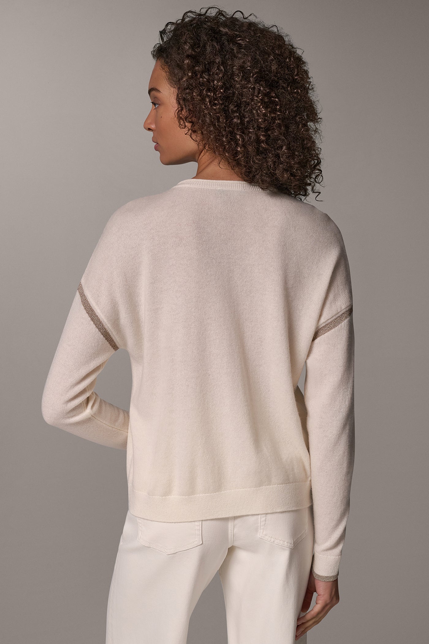 WOOL AND CASHMERE BLEND METALLIC TIP SWEATER VIEW 3