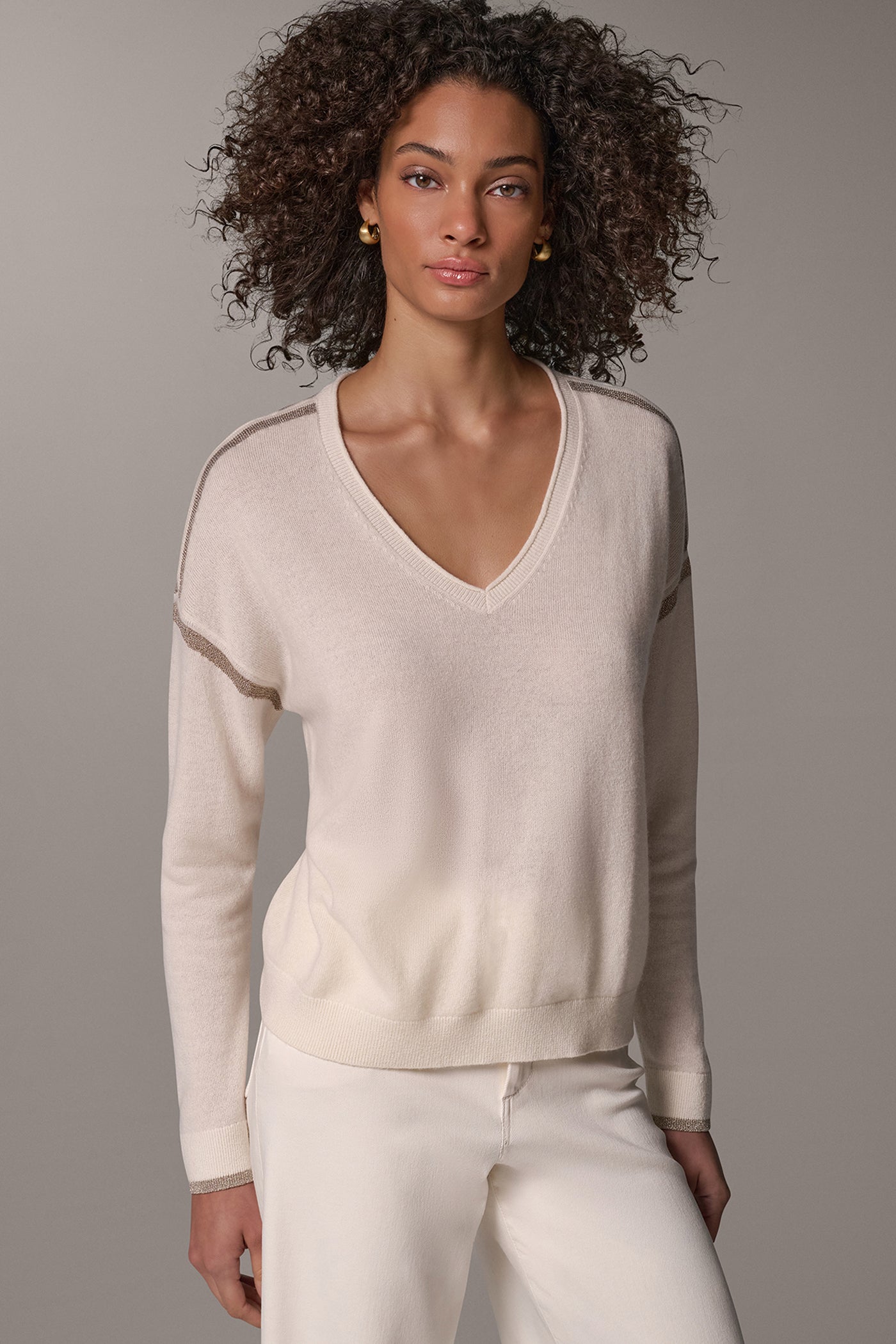 WOOL AND CASHMERE BLEND METALLIC TIP SWEATER VIEW 1