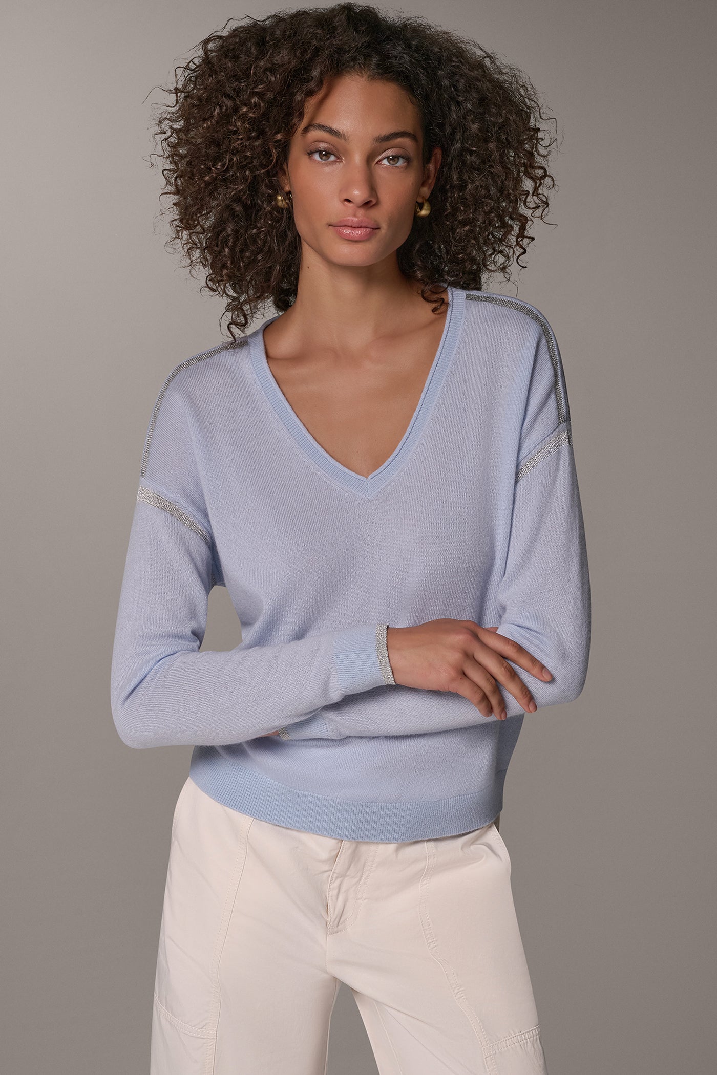 WOOL AND CASHMERE BLEND METALLIC TIP SWEATER VIEW 1