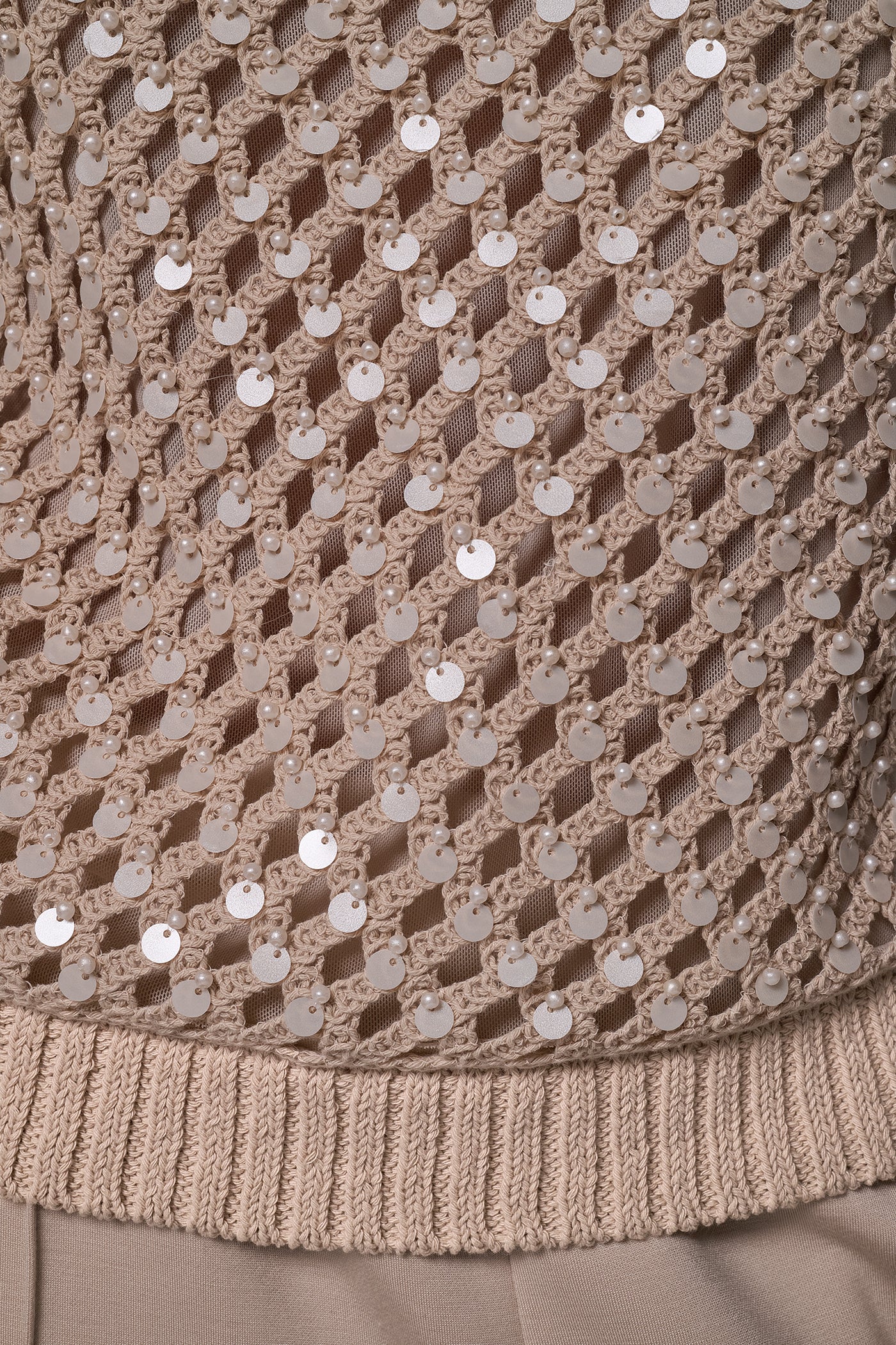 SEQUIN AND FAUX-PEARL CROCHET POLO SWEATER VIEW 6