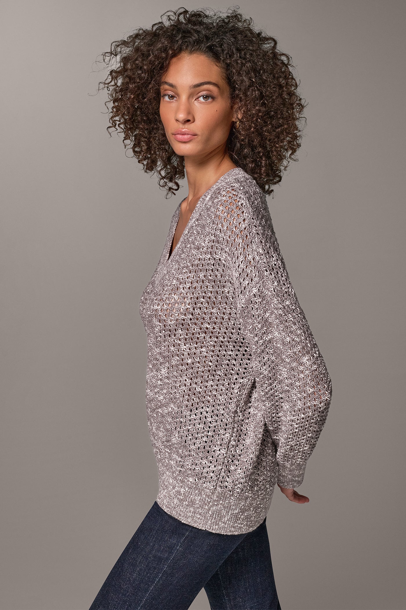 METALLIC OPEN STITCH SWEATER VIEW 4