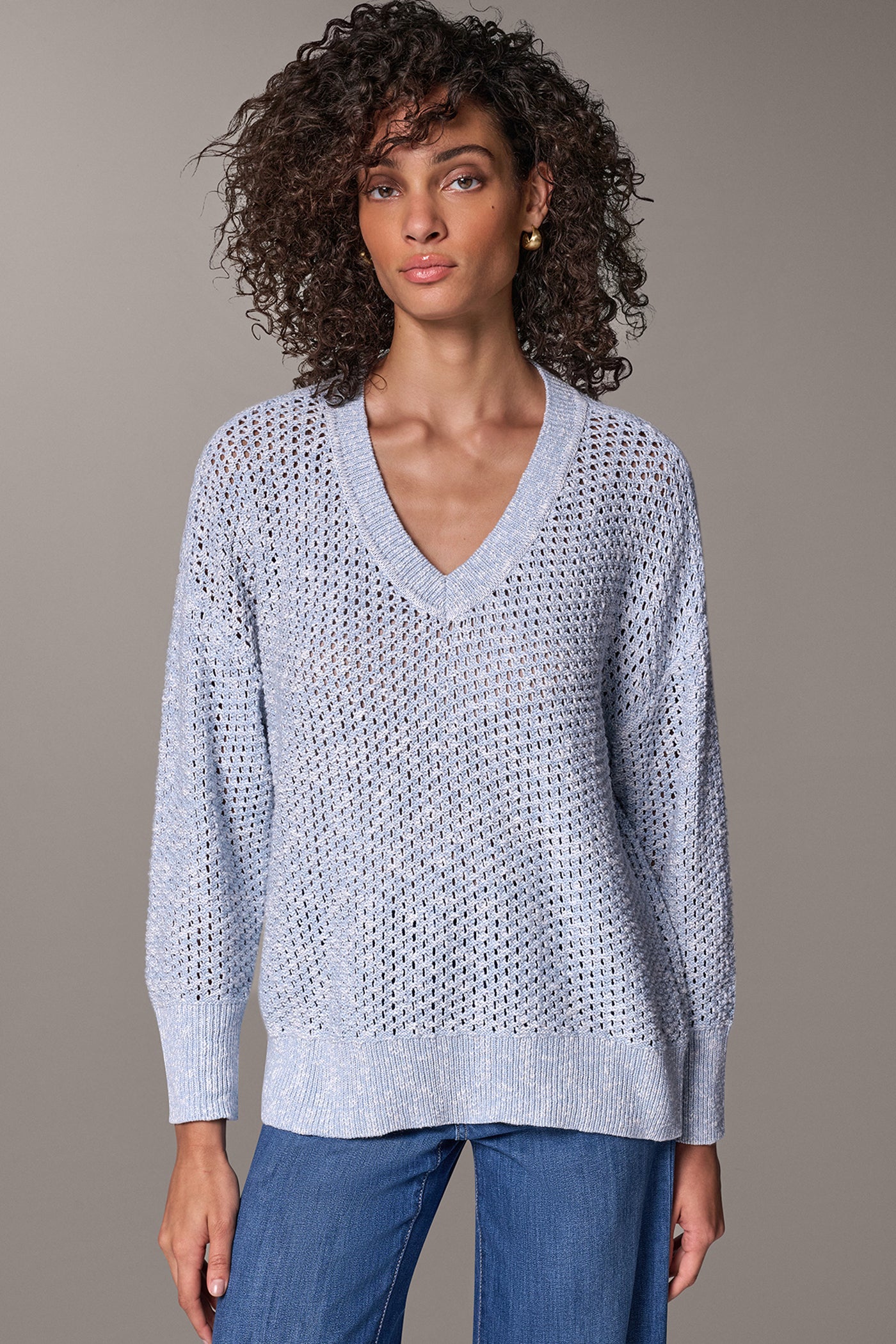 METALLIC OPEN STITCH SWEATER VIEW 1