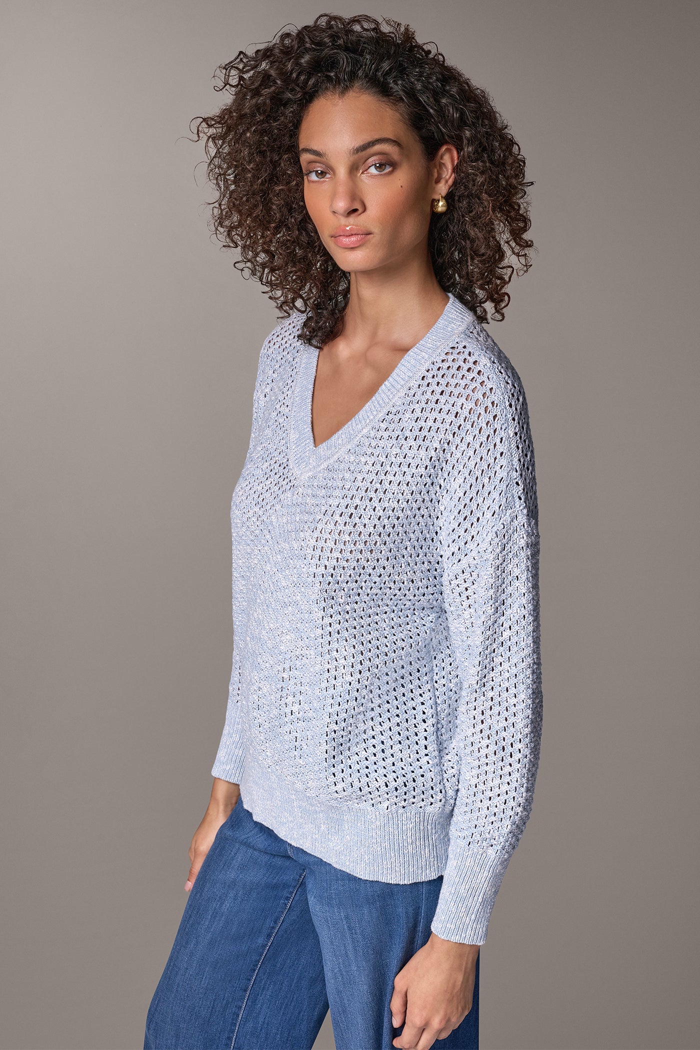 METALLIC OPEN STITCH SWEATER VIEW 4