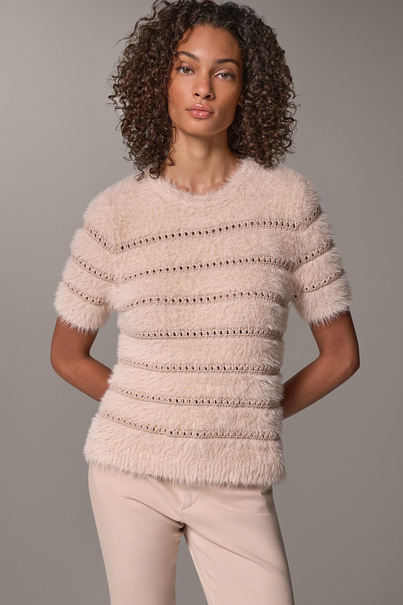 SEQUIN STRIPE FEATHER SWEATER VIEW 1
