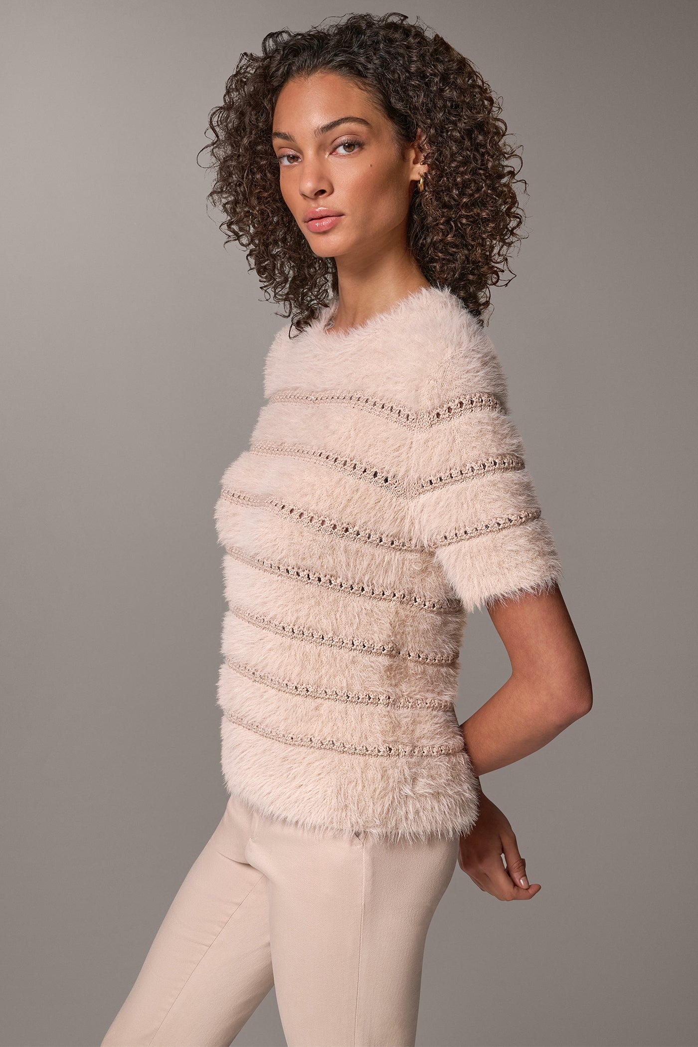 SEQUIN STRIPE FEATHER SWEATER VIEW 2