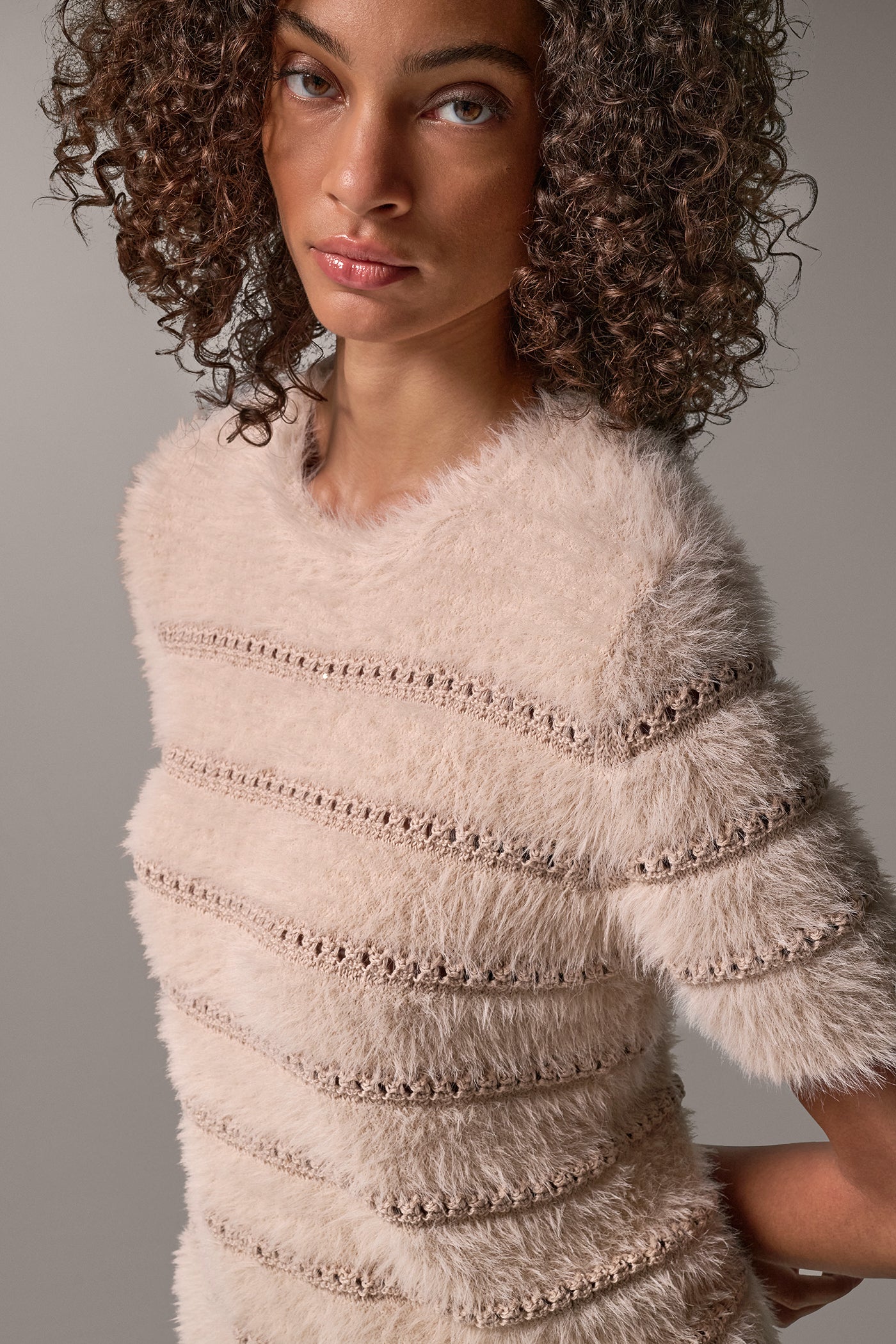 SEQUIN STRIPE FEATHER SWEATER VIEW 5