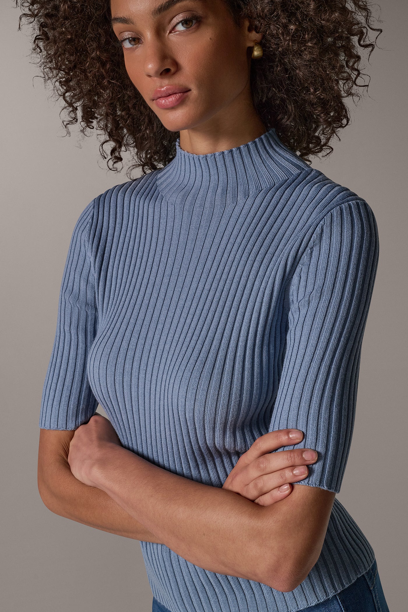RIBBED MERINO WOOL ELBOW-SLEEVE SWEATER VIEW 2