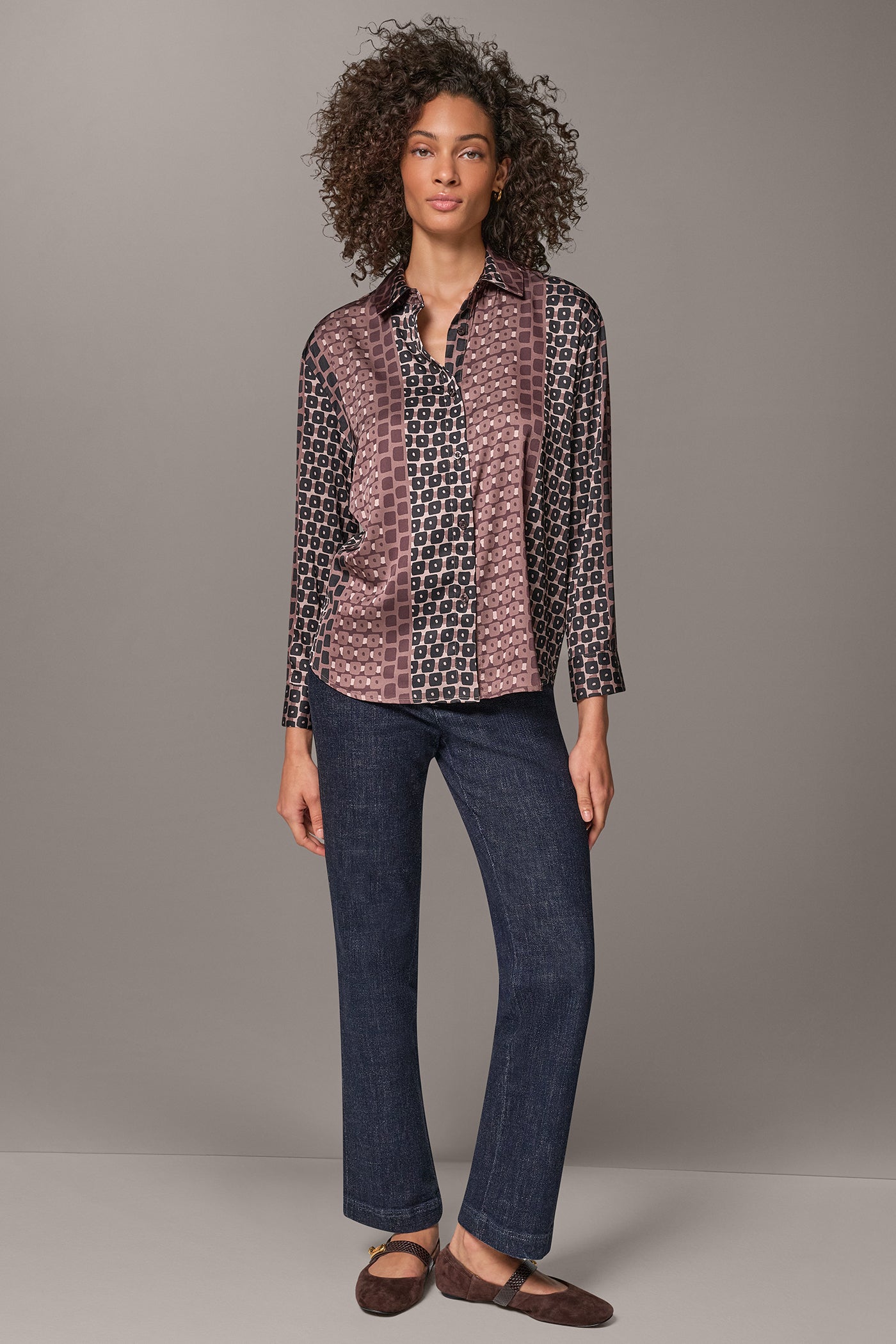 SATIN GEOMETRIC PRINT BLOUSE VIEW 7