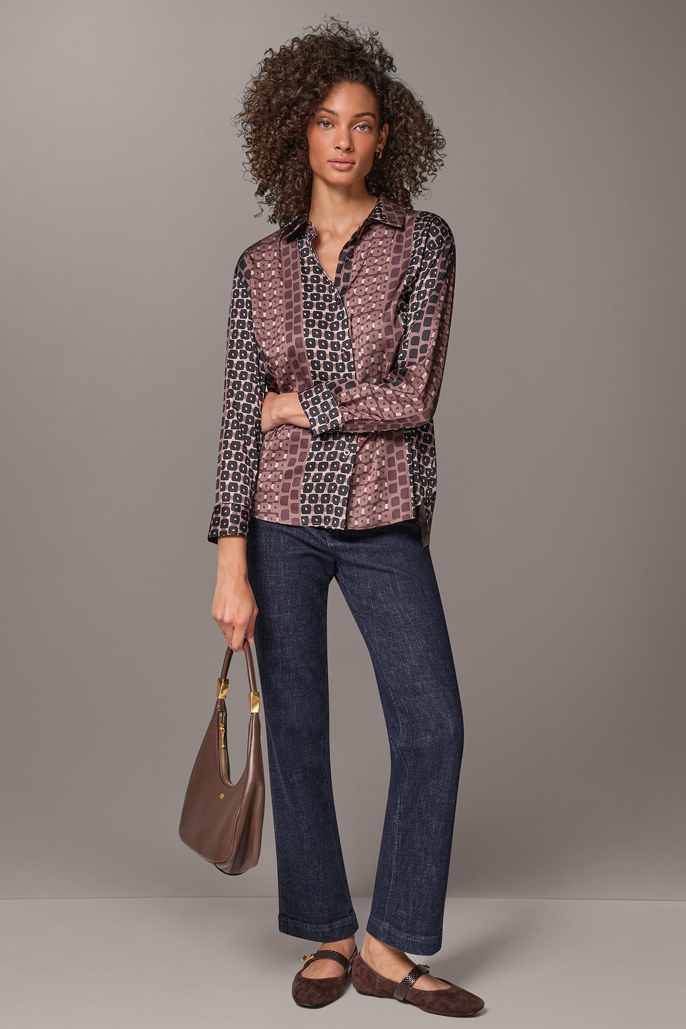SATIN GEOMETRIC PRINT BLOUSE VIEW 6