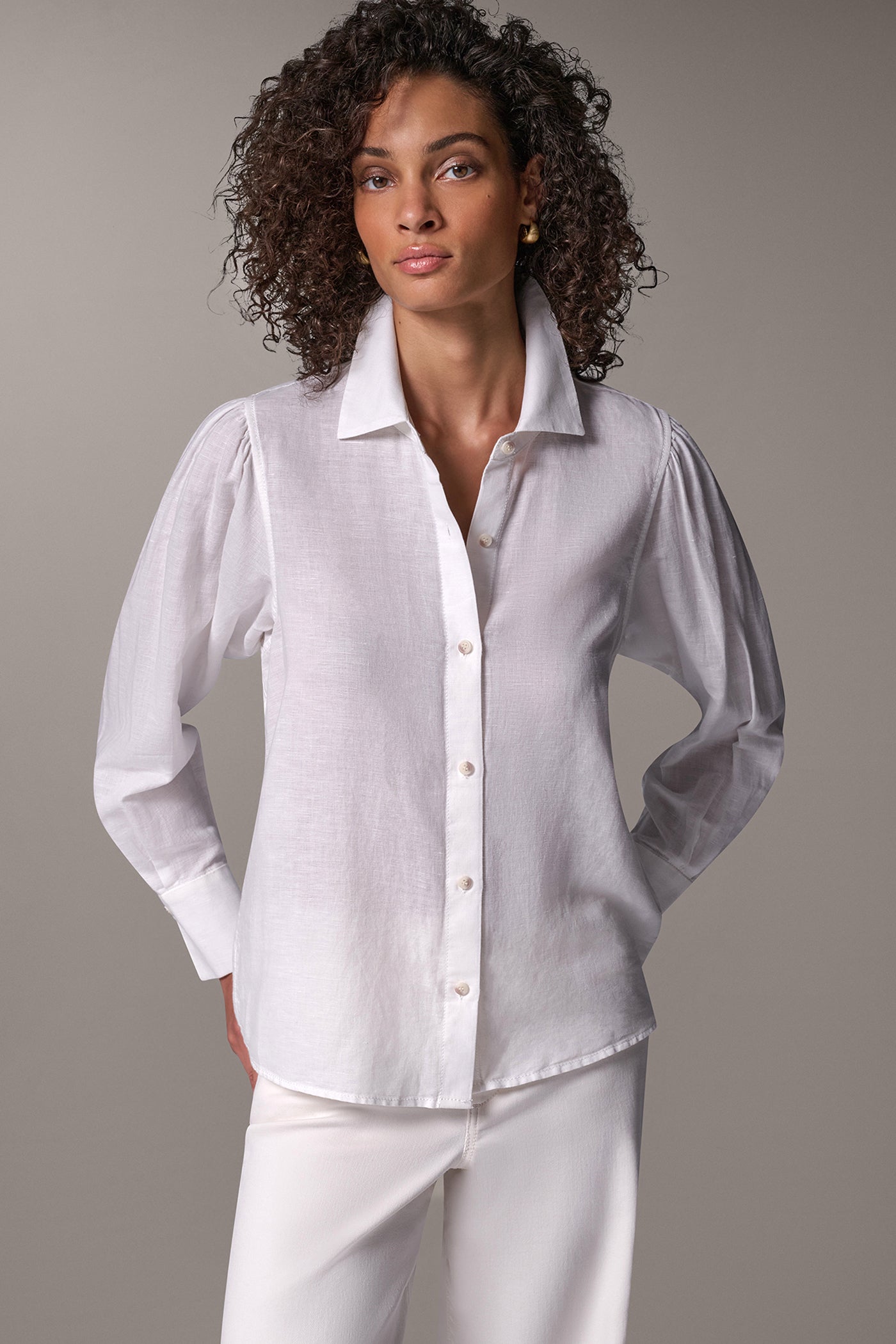 LINEN AND COTTON BATWING SLEEVE SHIRT VIEW 1