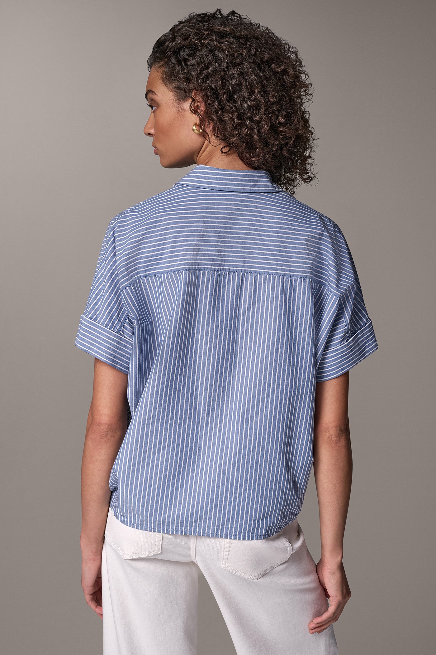 STRIPED COCOON PULLOVER BLOUSE VIEW 3 | Donna Karan Weekend Tops