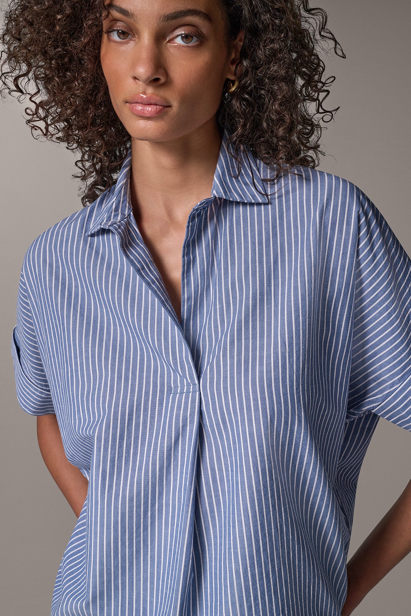 STRIPED COCOON PULLOVER BLOUSE VIEW 4 | Donna Karan Weekend Tops