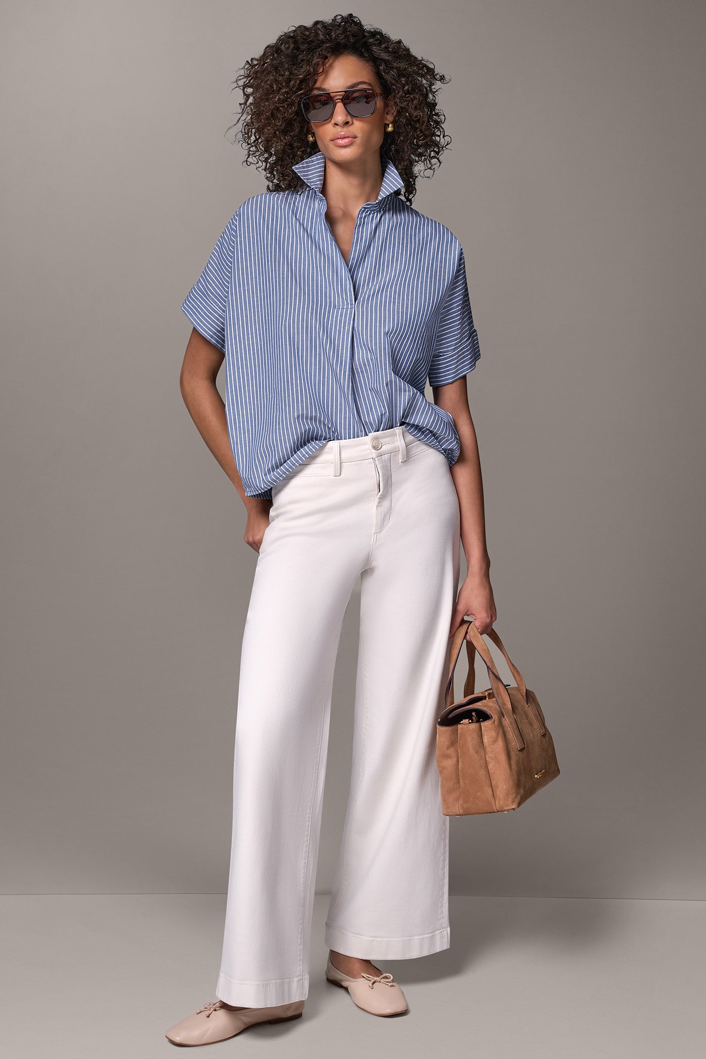 STRIPED COCOON PULLOVER BLOUSE VIEW 6 | Donna Karan Weekend Tops