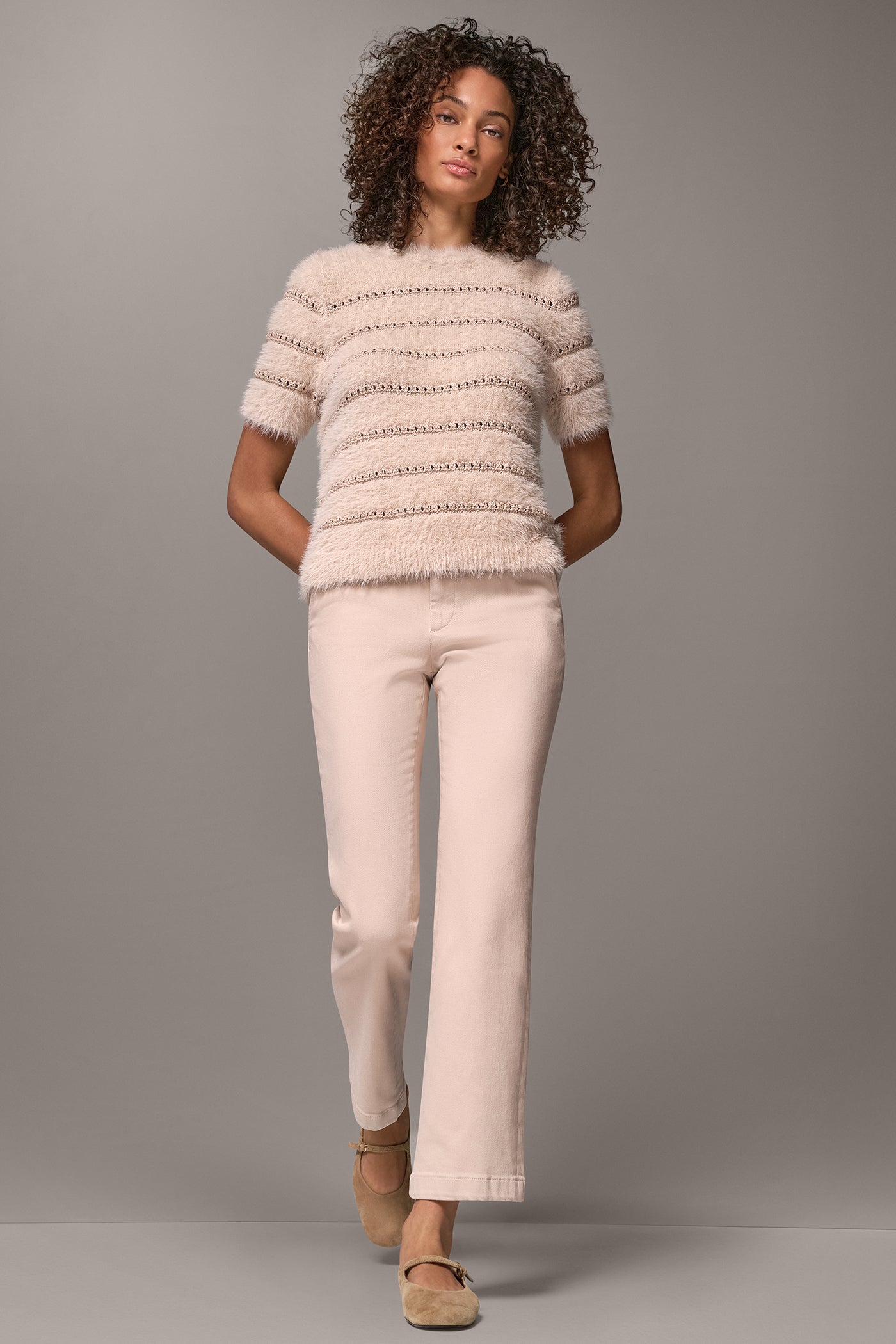 SEQUIN STRIPE FEATHER SWEATER VIEW 6