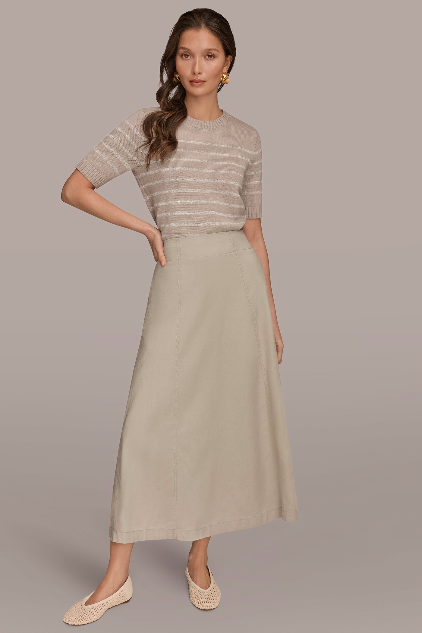 BRUSHED MIDI A-LINE PANEL SKIRT VIEW 5 | Donna Karan Weekend