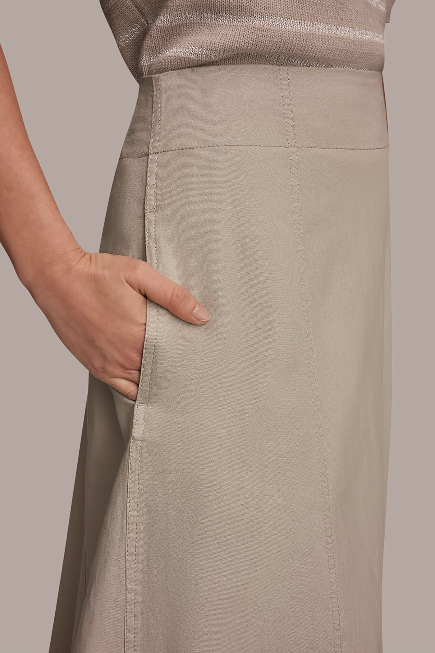 BRUSHED MIDI A-LINE PANEL SKIRT VIEW 4 | Donna Karan Weekend