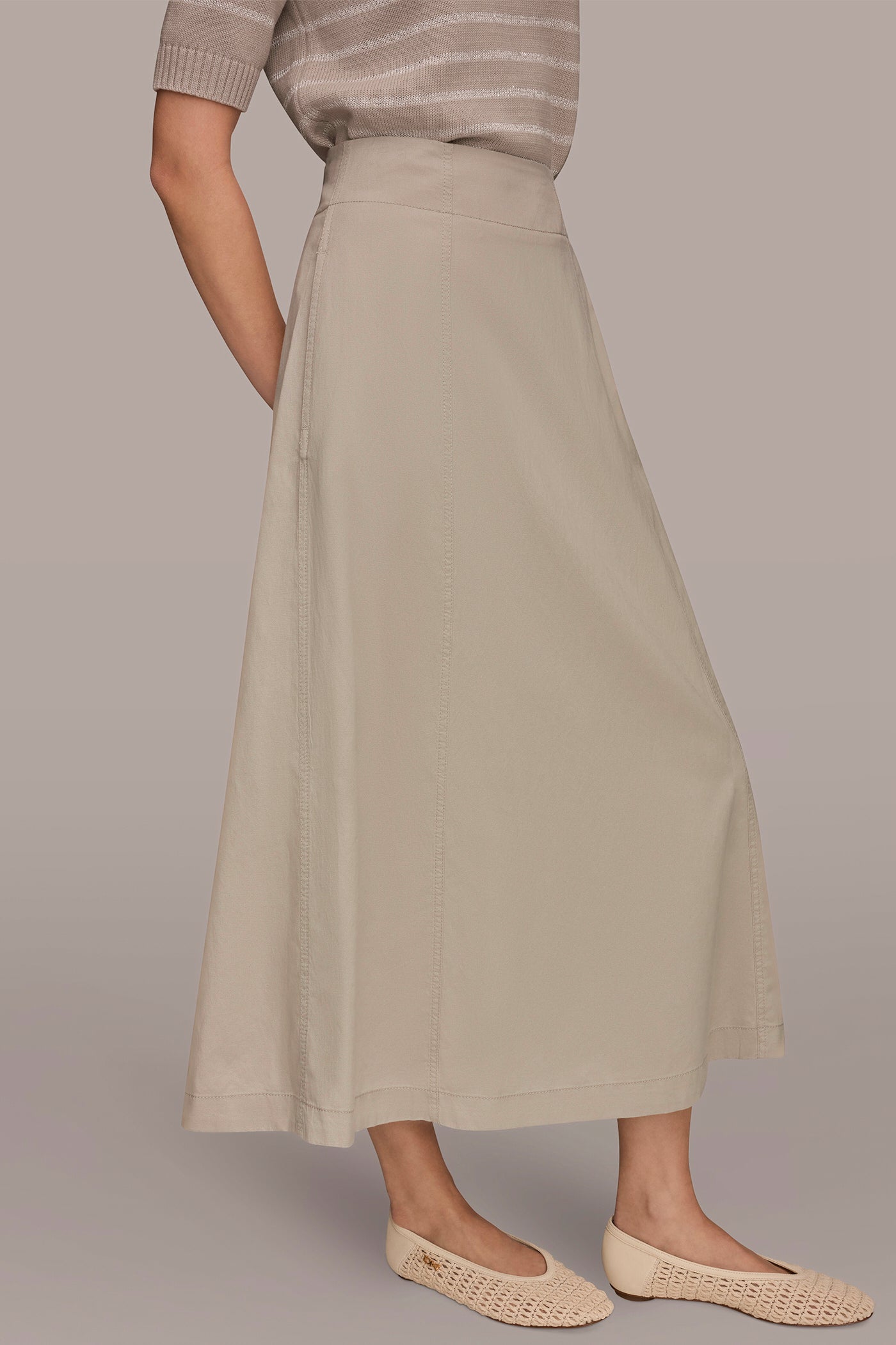 BRUSHED MIDI A-LINE PANEL SKIRT VIEW 3 | Donna Karan Weekend