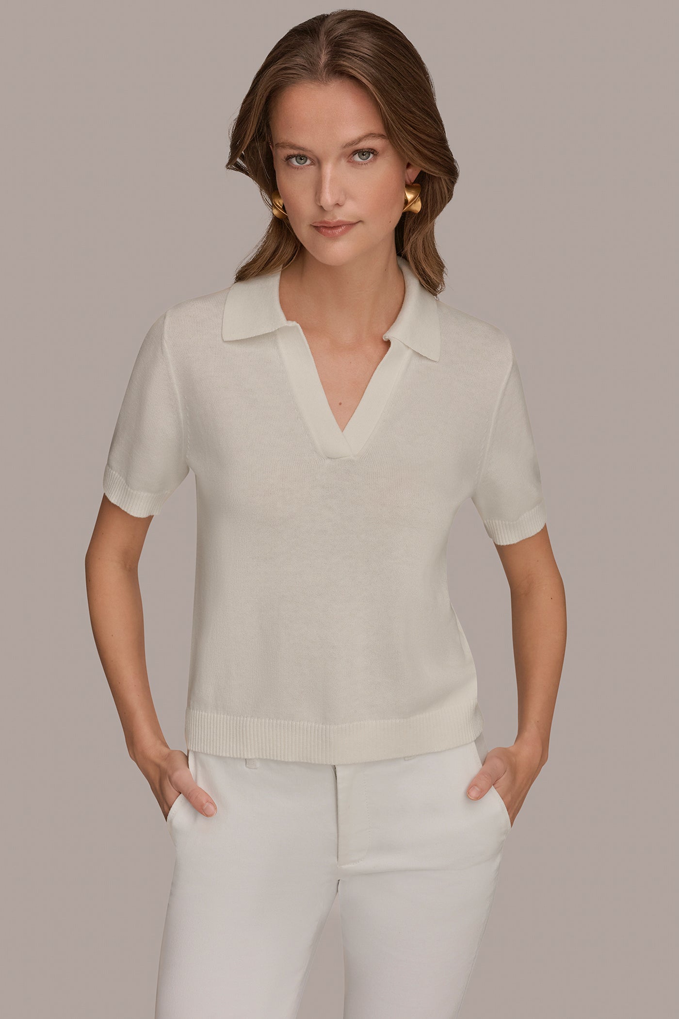 COTTON AND CASHMERE POLO SWEATER