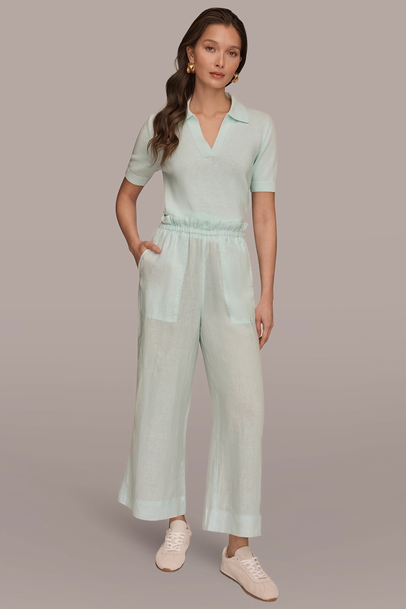 LINEN EXTRA HIGH-RISE PAPERBAG PANT VIEW 5 | Donna Karan Weekend Bottoms