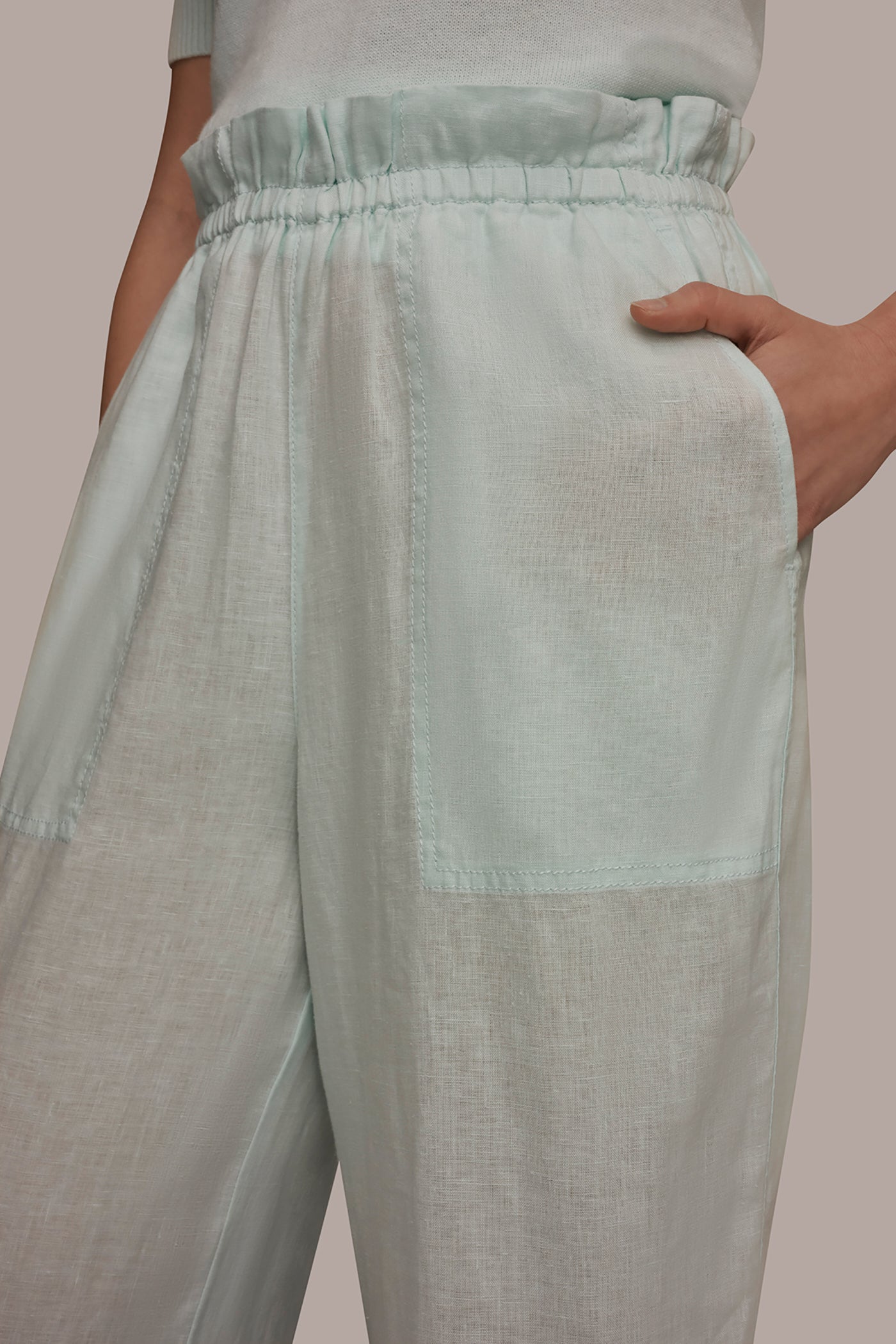 LINEN EXTRA HIGH-RISE PAPERBAG PANT VIEW 4 | Donna Karan Weekend Bottoms