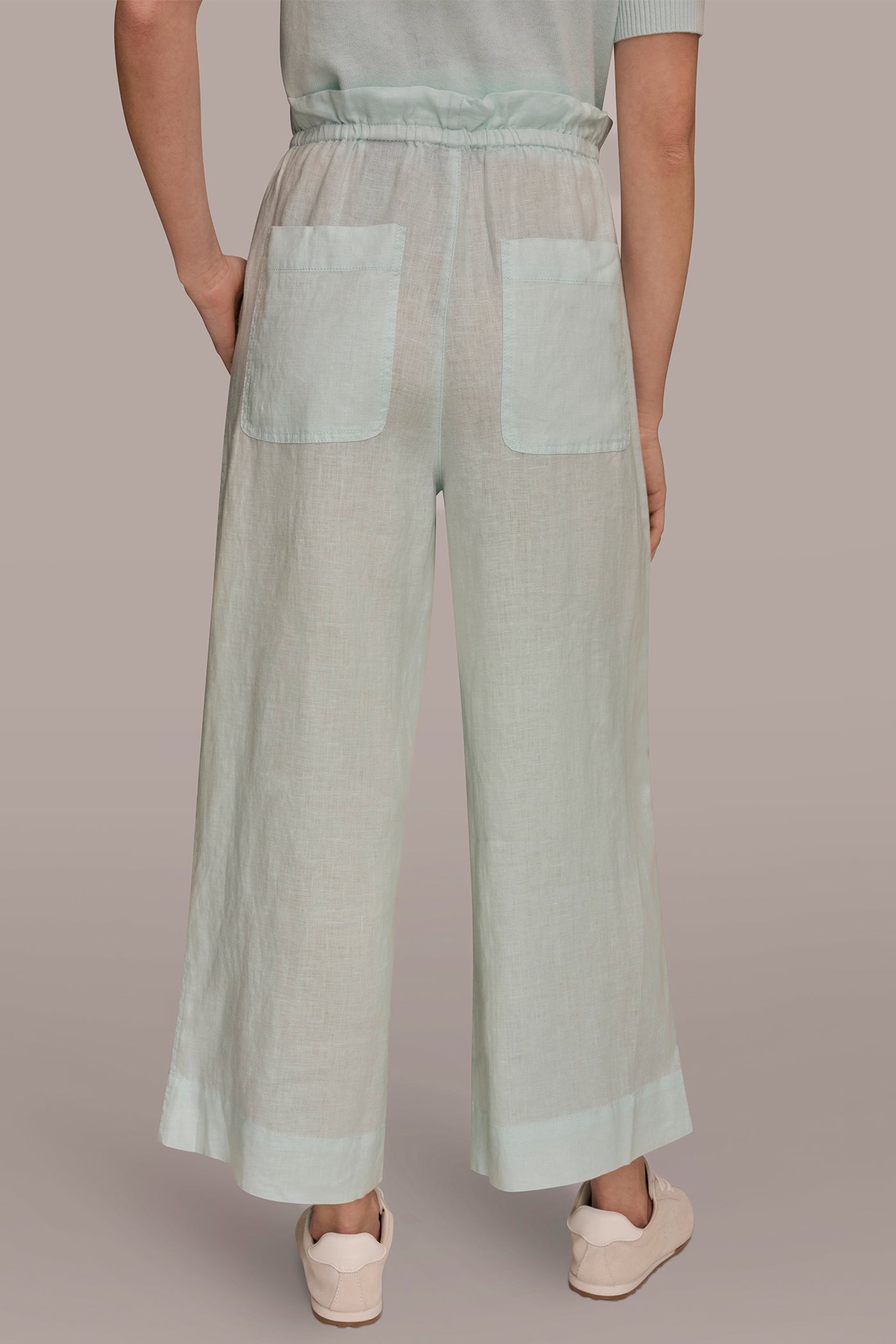 LINEN EXTRA HIGH-RISE PAPERBAG PANT | View 2 | Donna Karan Weekend Bottoms
