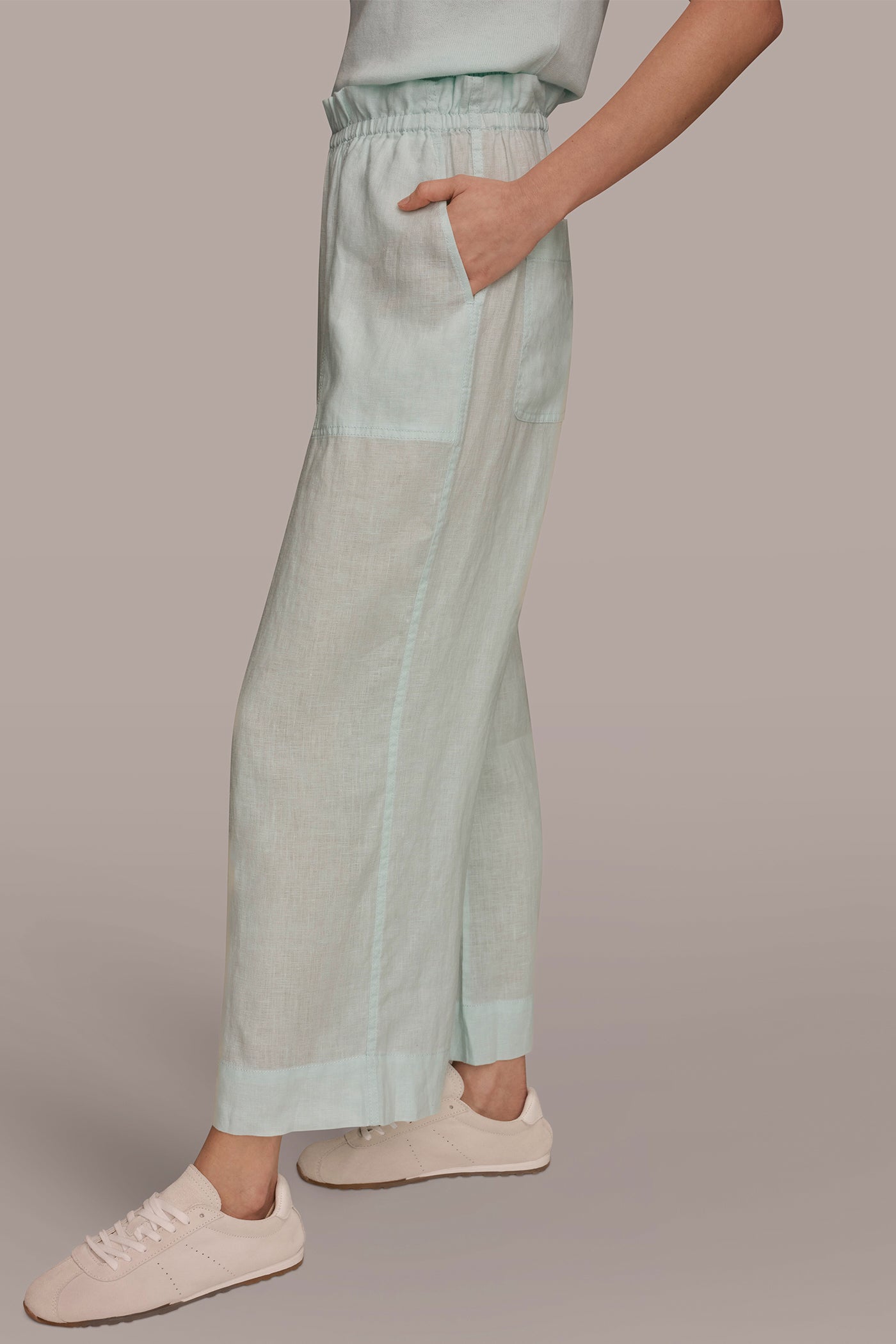 LINEN EXTRA HIGH-RISE PAPERBAG PANT VIEW 3 | Donna Karan Weekend Bottoms