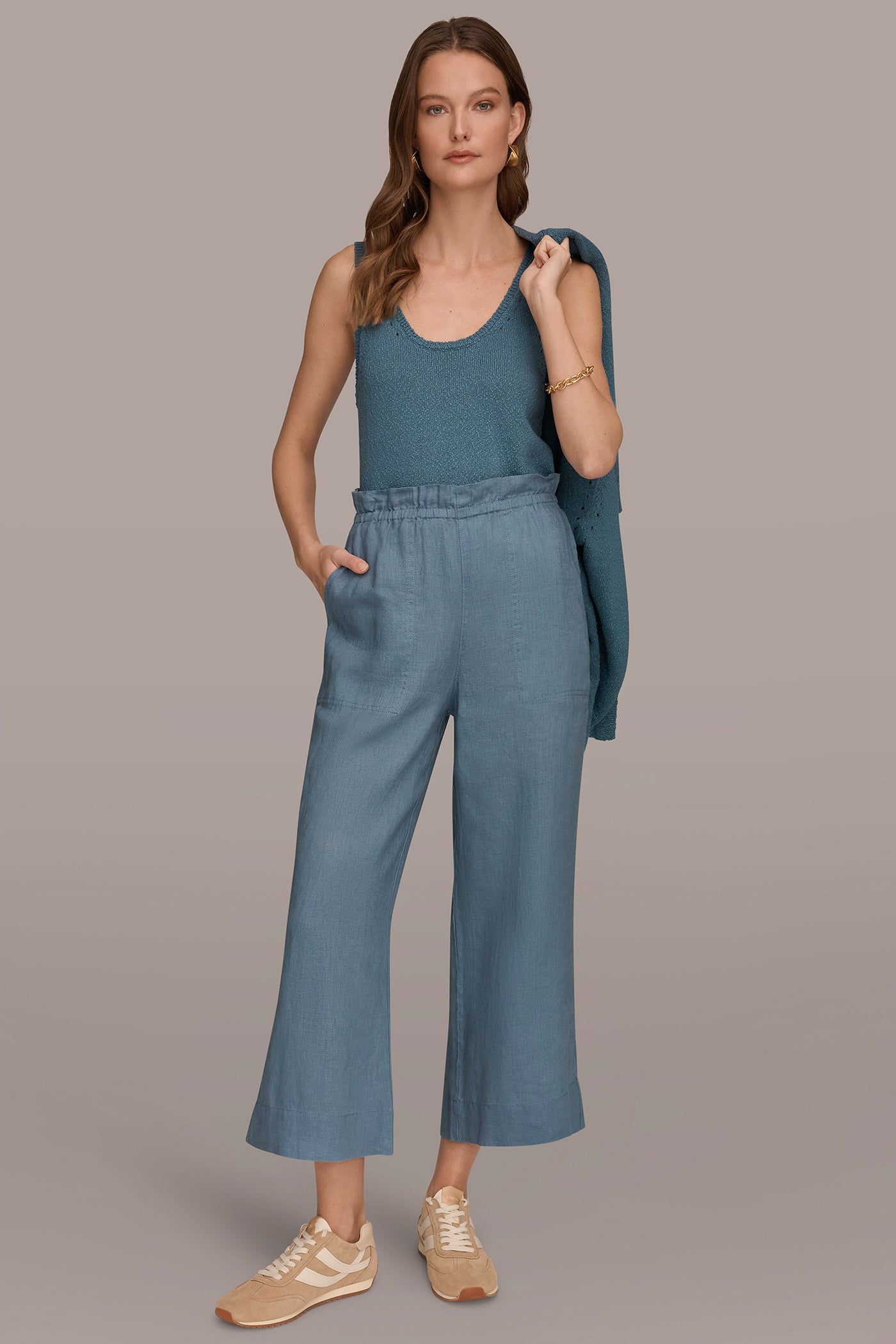 LINEN EXTRA HIGH-RISE PAPERBAG PANT VIEW 5 | Donna Karan Weekend