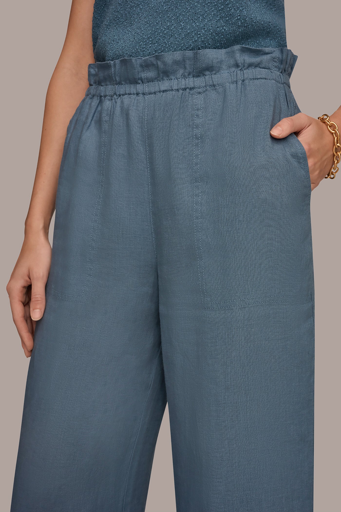 LINEN EXTRA HIGH-RISE PAPERBAG PANT VIEW 4 | Donna Karan Weekend