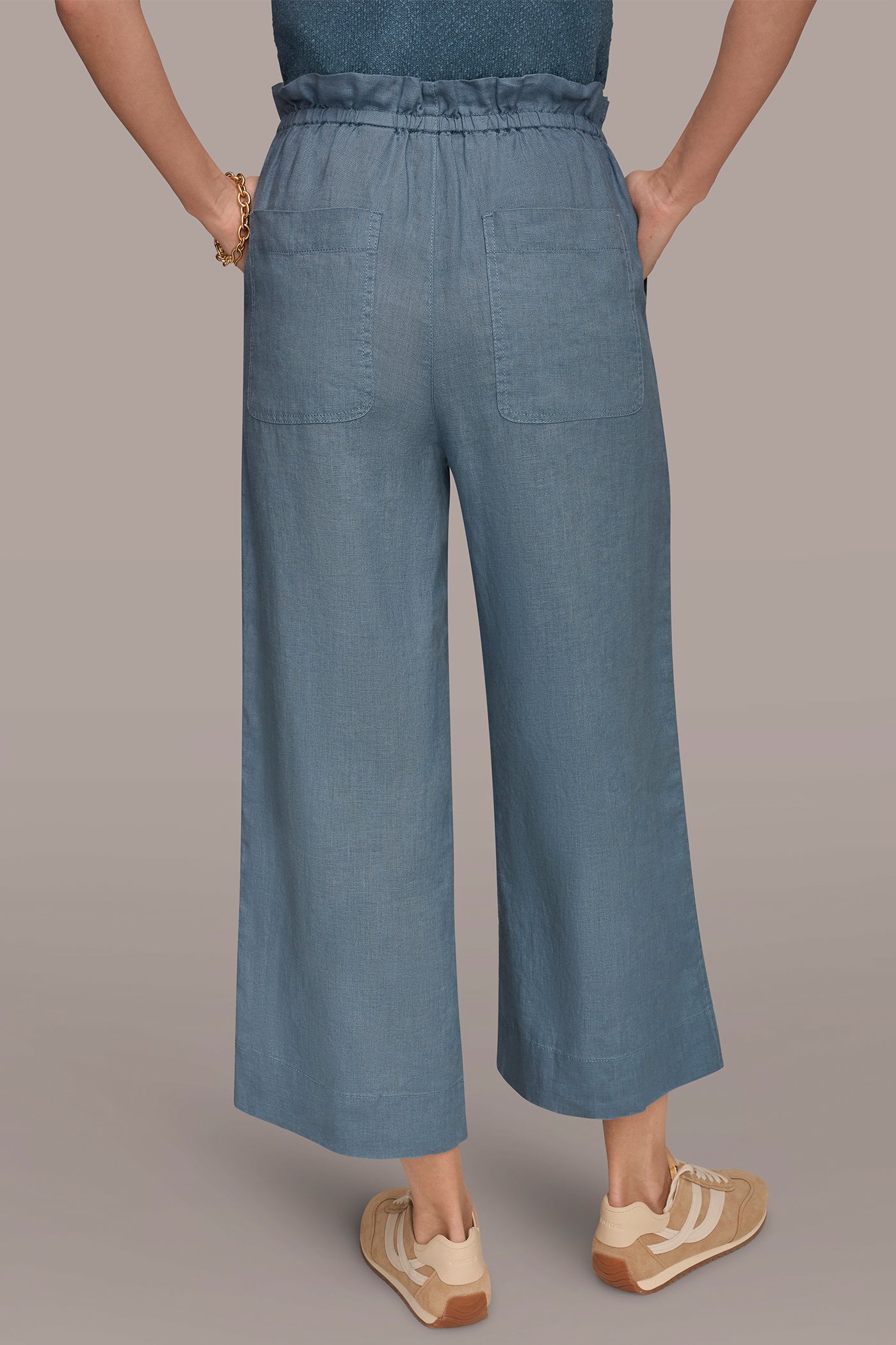 LINEN EXTRA HIGH-RISE PAPERBAG PANT | View 2 | Donna Karan Weekend