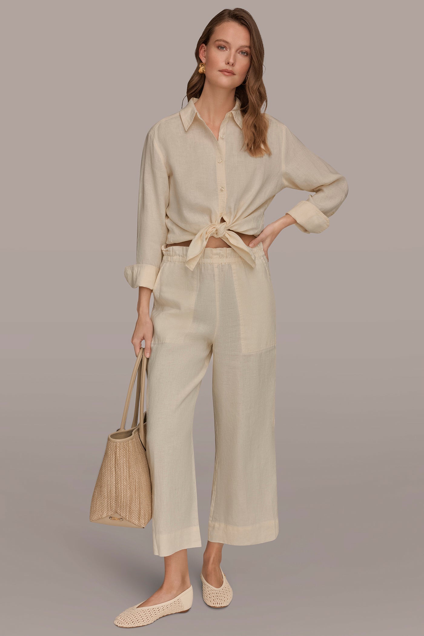 LINEN EXTRA HIGH-RISE PAPERBAG PANT VIEW 5 | Donna Karan Weekend Bottoms