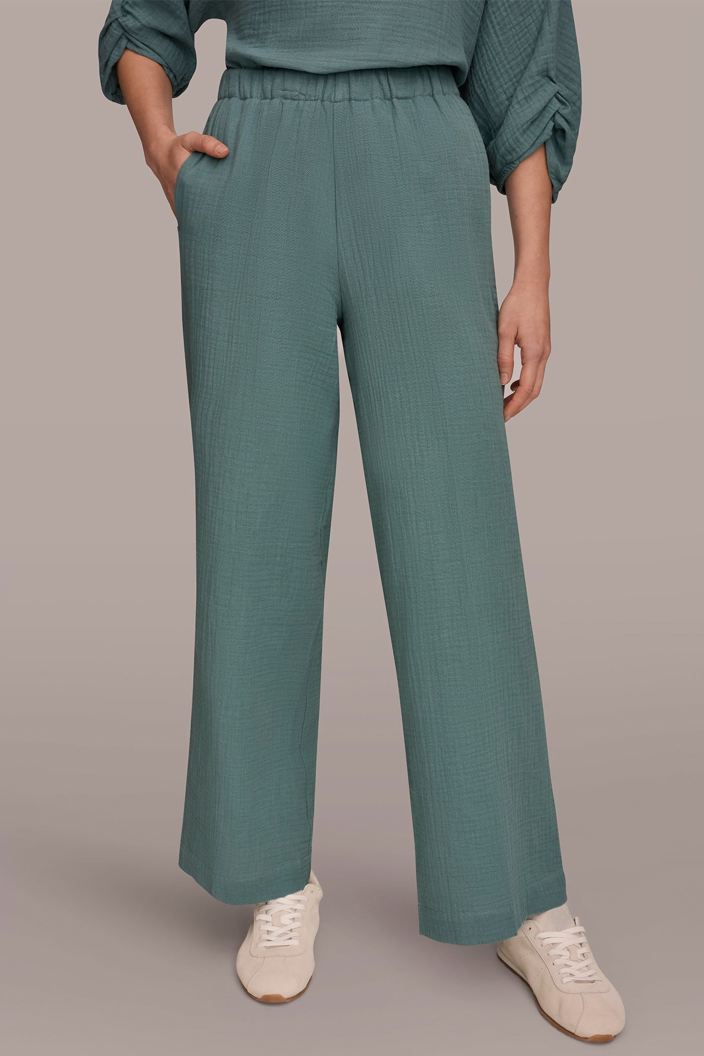 COTTON-GAUZE MID-RISE STRAIGHT-LEG PANT | View 1 | NEW DONNA KARAN WEEKEND