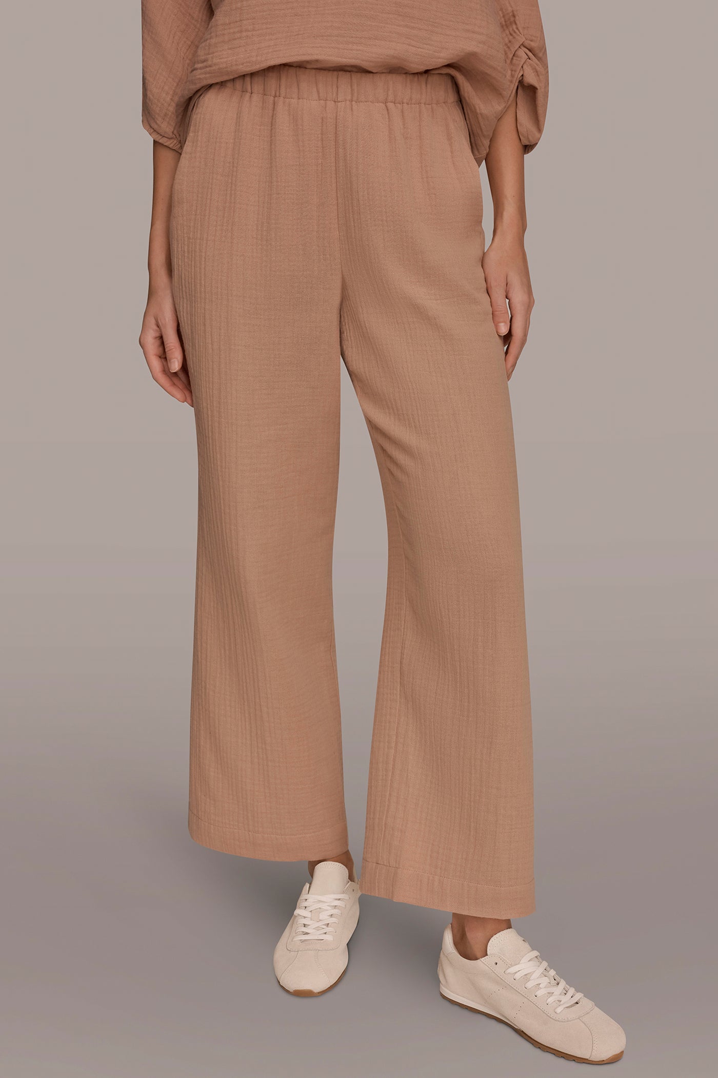 COTTON-GAUZE MID-RISE STRAIGHT-LEG PANT | View 1 | NEW DONNA KARAN WEEKEND